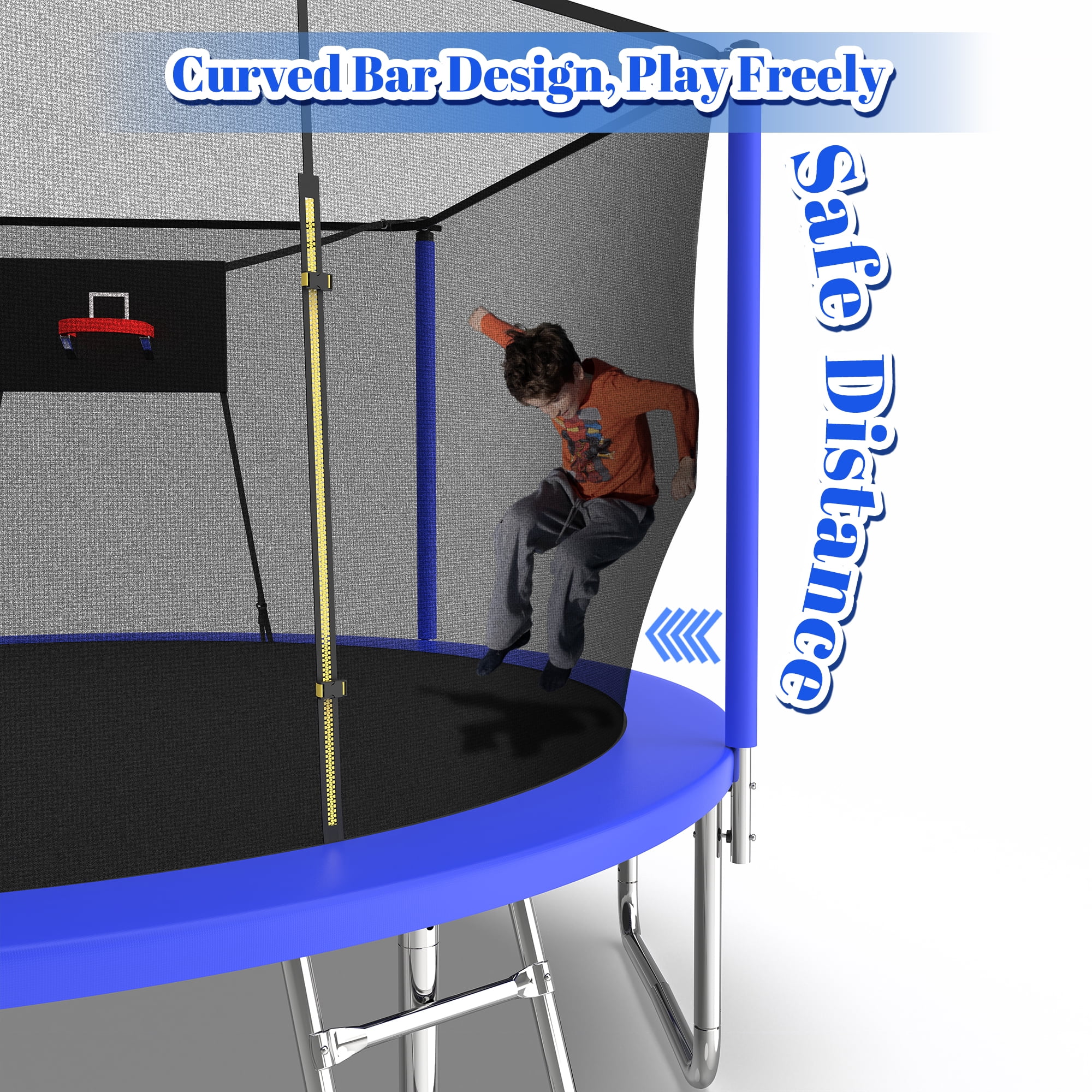 14ft Trampoline with Basketball Hoop,Outdoor Trampoline with with Enclosure Net,Blue(Blue) Image 7