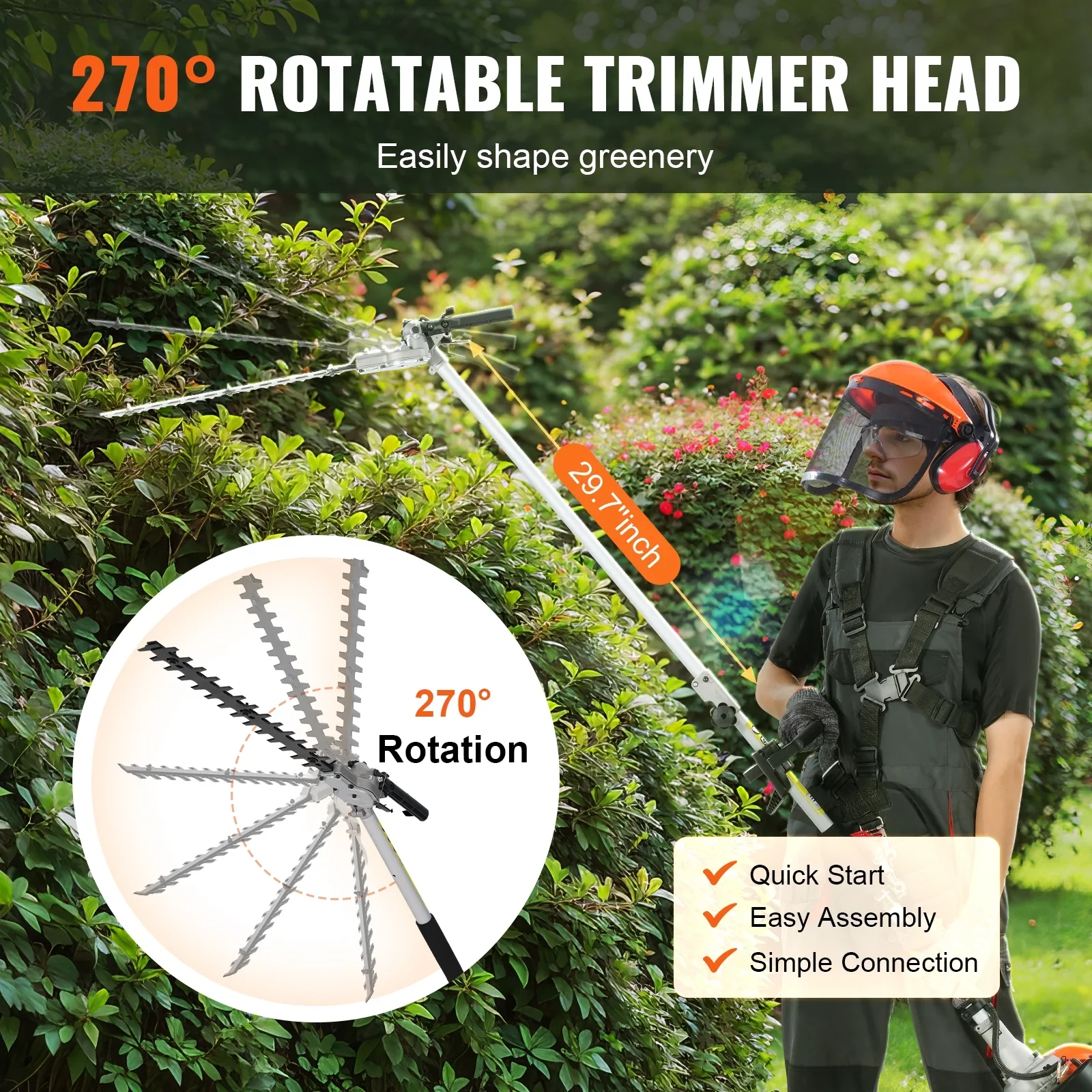 KFFKFF 26CC 5-in-1 Versatile Gardening Tools, Gas-Powered Hedge Trimmer, Grass Cutter, Line Trimmer, Edger, and Pole Saw with Extendable Shaft
