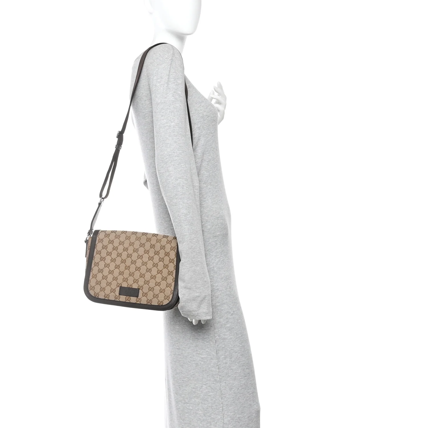 Monogram Flap Messenger Bag Beige Dark Brown