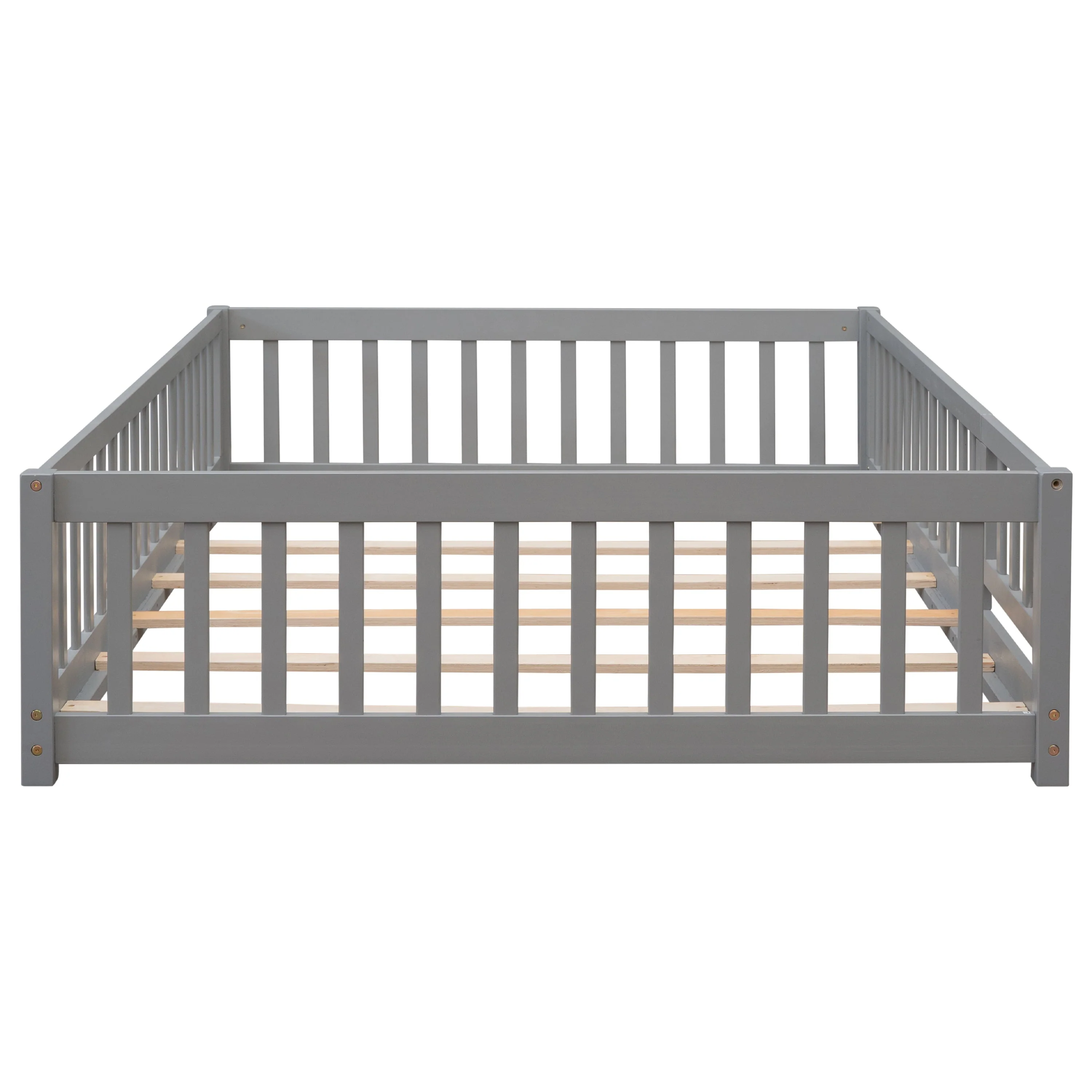 Full Size Wood Floor Bed Frame with Fence and Door for Kids, Toddlers, Gray(Twin/Gray) - Image 7