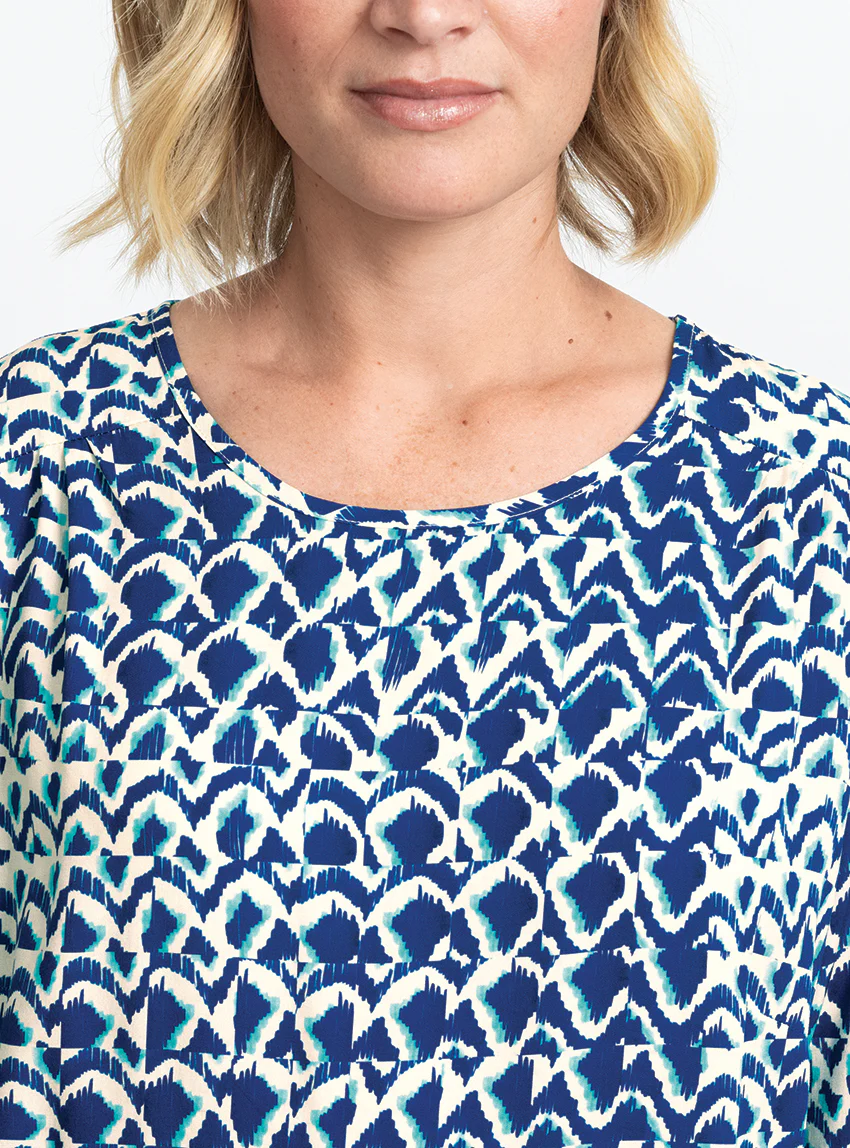 Blouse femme imprimée en viscose bleu atoll
