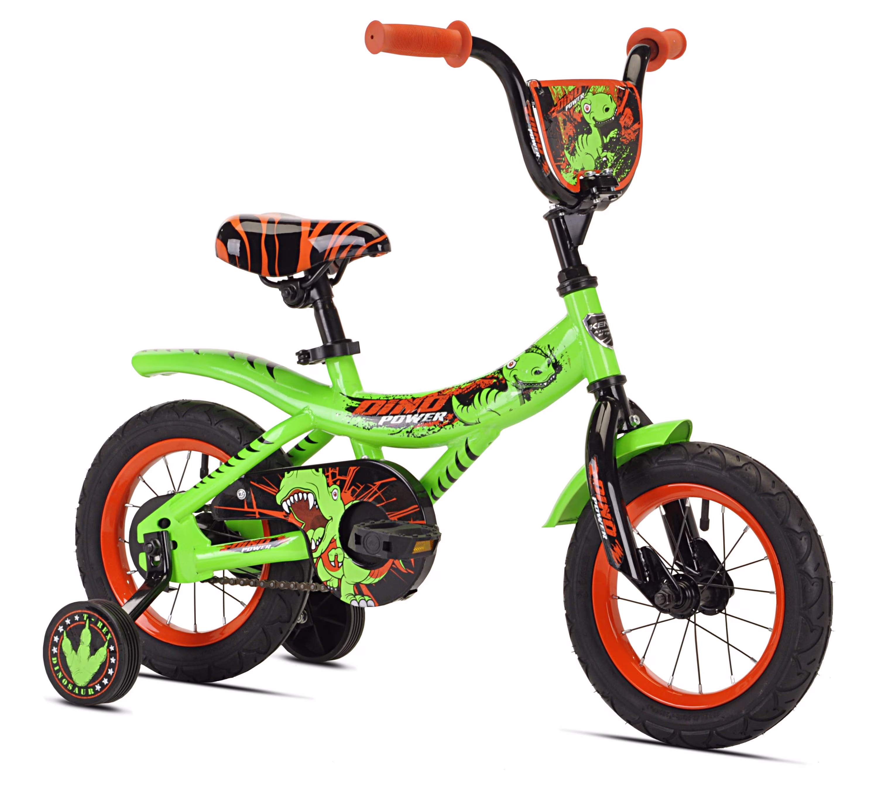 12" Dino Power Training Wheel Bicycle, Fits Rider 2' 3'2", Green, Toddler/Child, Unisex