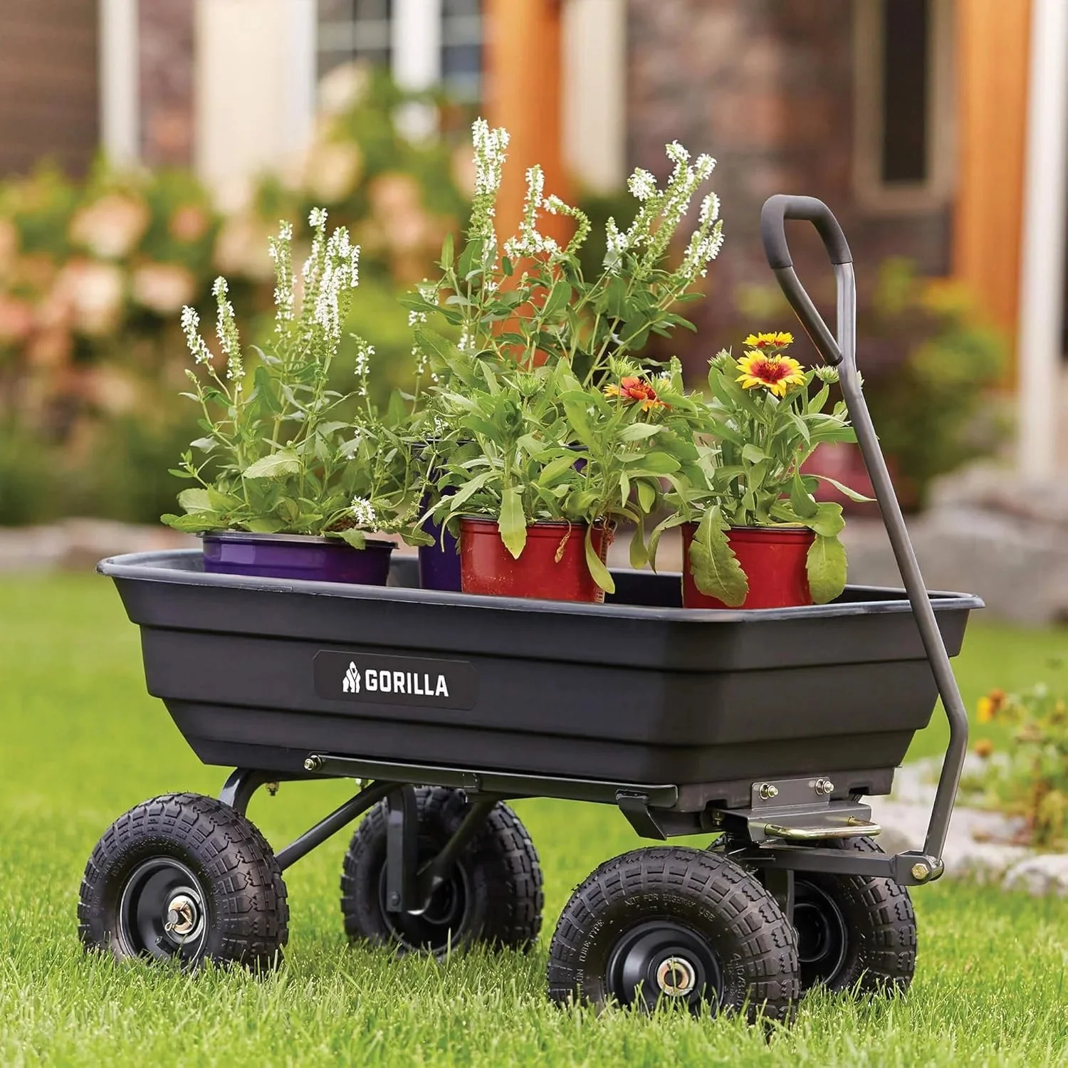 Heavy Duty Poly Utility Dump Wagon Garden Cart W/pneumatic Tires, 6 Cu ft - 1200 lb Capacity Outdoor Wheelbarrow for Yard, Landscaping &…