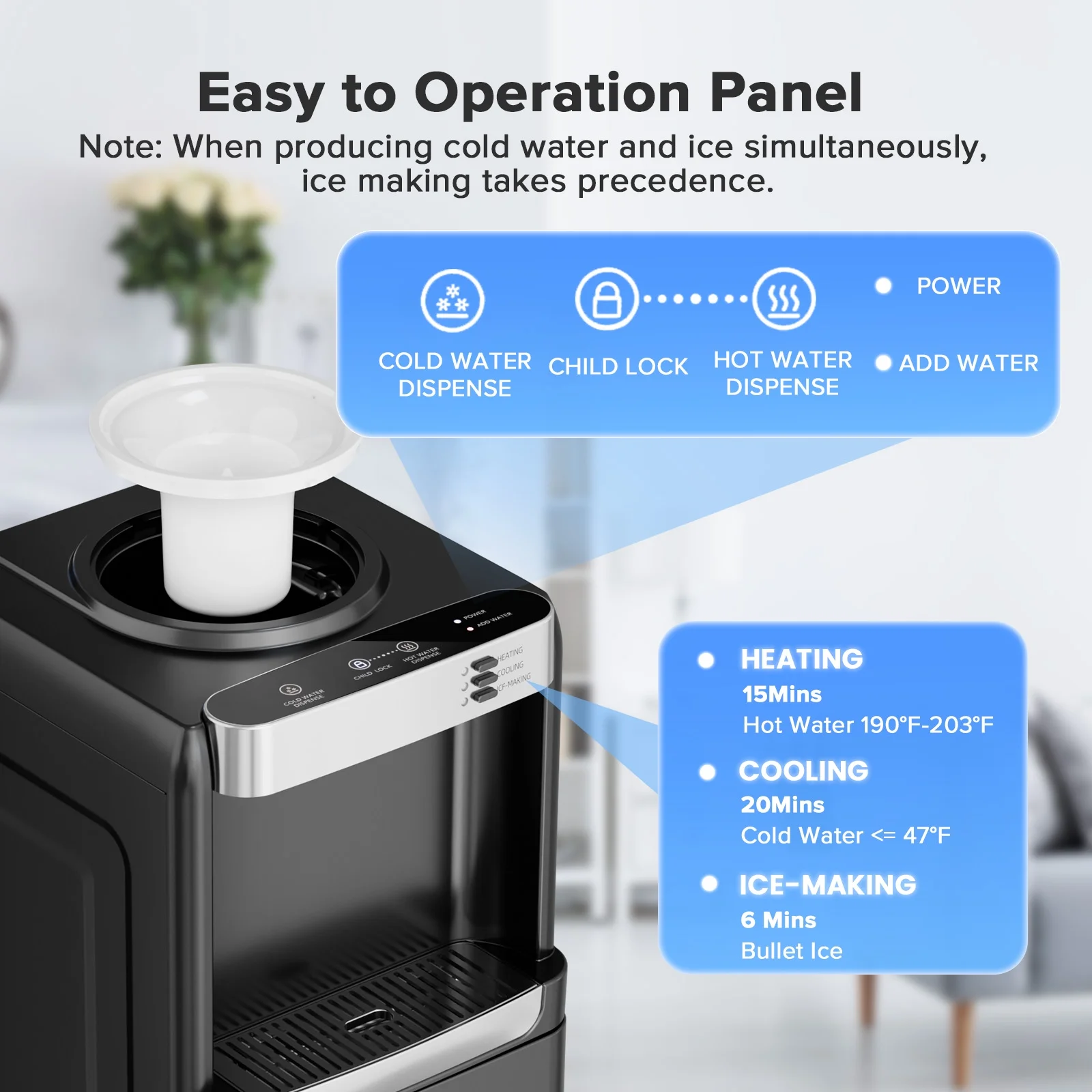 2-5 Gallon Water Dispenser 6-Min Ice Maker, 3-in-1 Hot/Cold/Ice, Child Lock Energy-efficient, for Home/Office, Black(Black) - Image 6