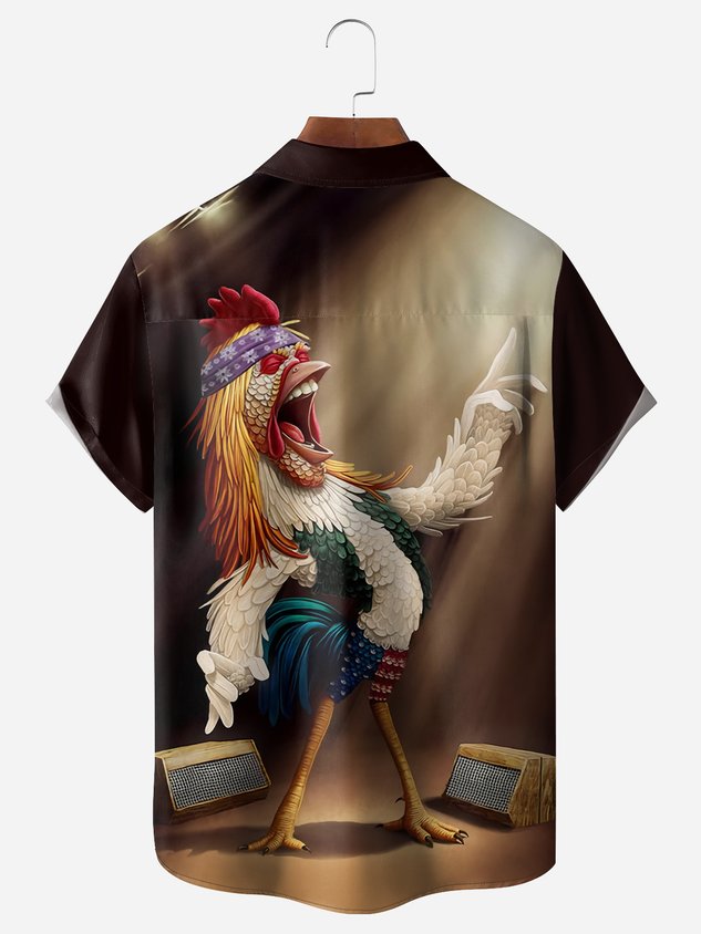 Chemises décontractées à manches courtes avec poche poitrine et motif coq
