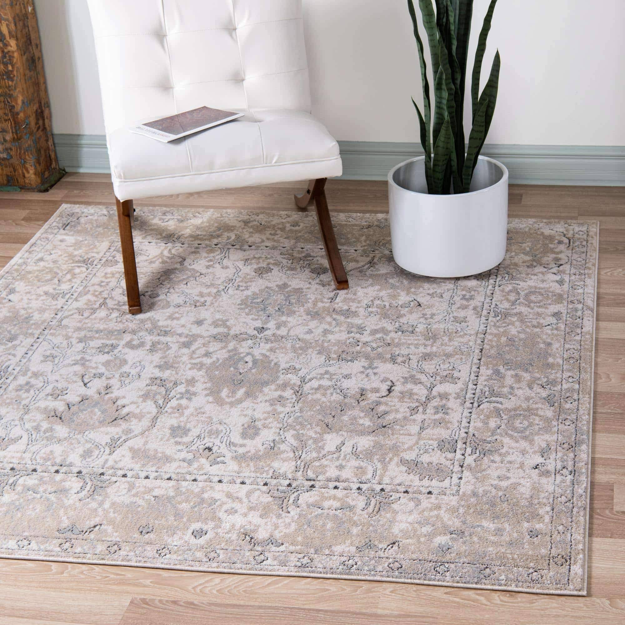 Unique Loom Portland 4 ft Square Ivory Area Rug