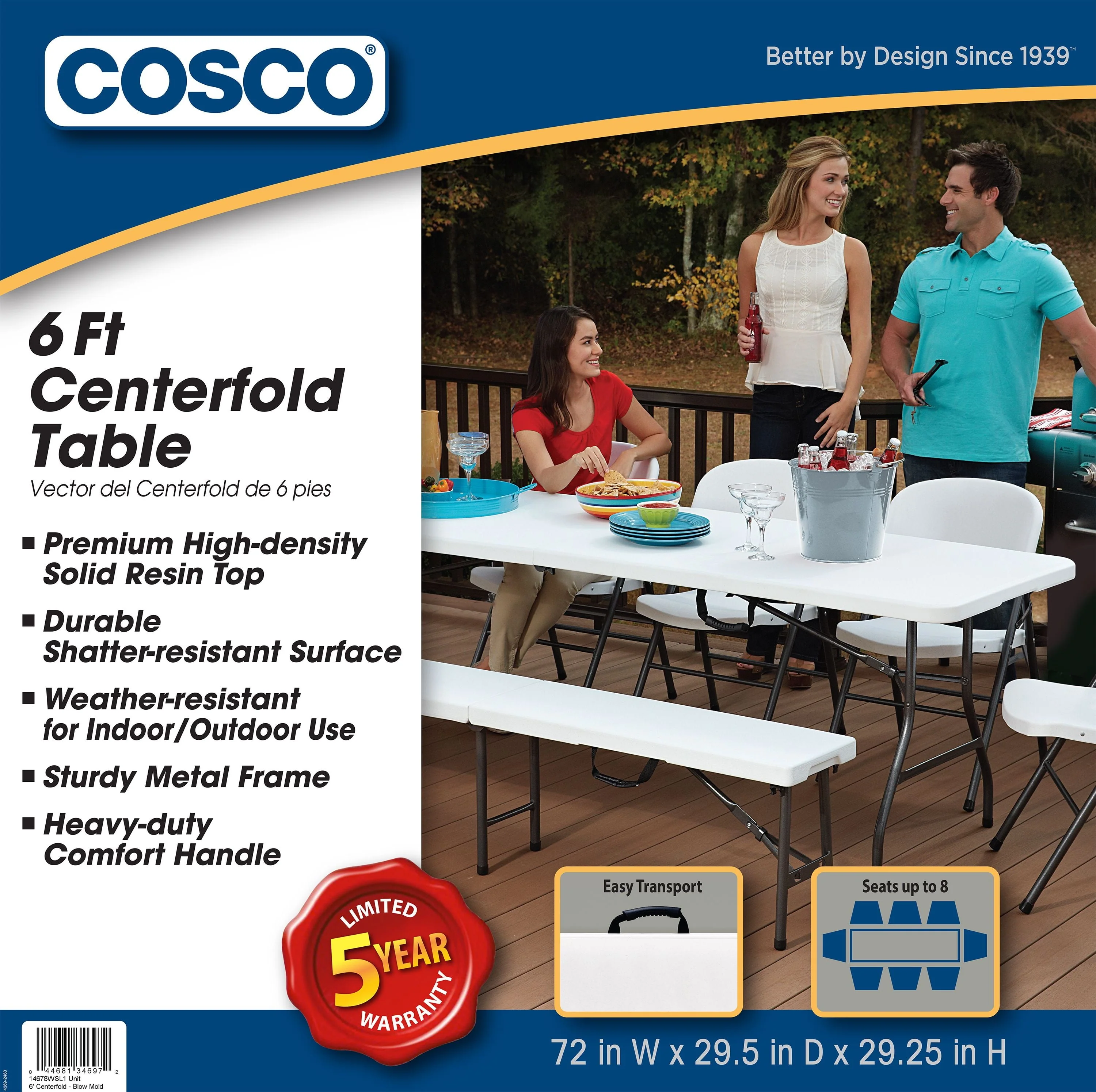 Cosco 6 Foot Folding Table in White Speckle