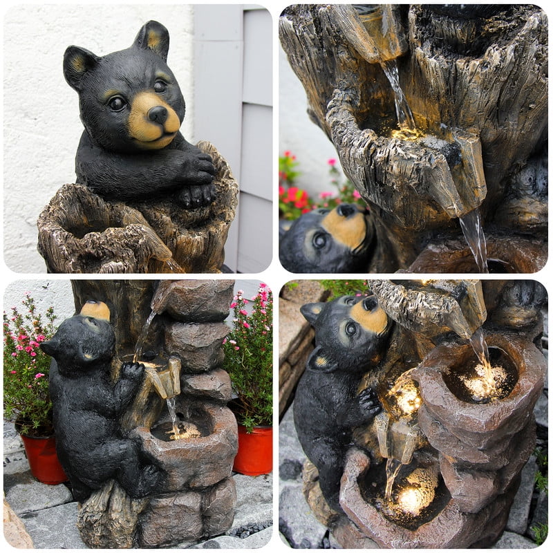 Black Bear Tree Climb 5-Tier Garden Fountain �C 40.16" Rustic Outdoor D��cor - Image 5