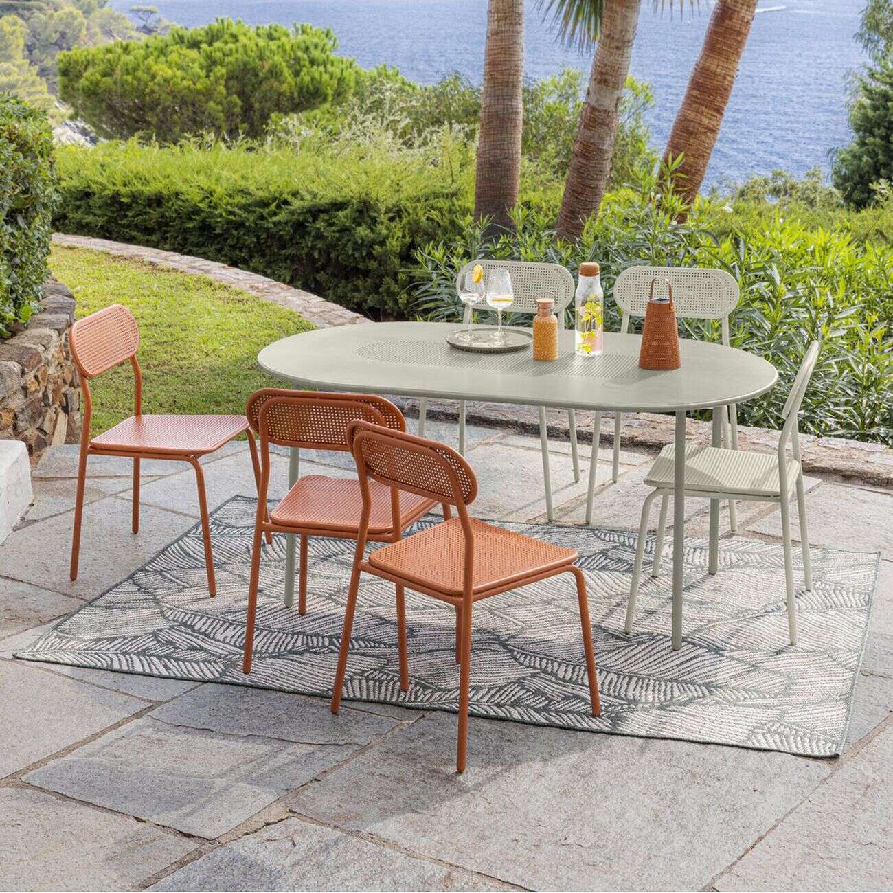 Table de jardin 6 personnes Faro métal orange 160x90xH74cm