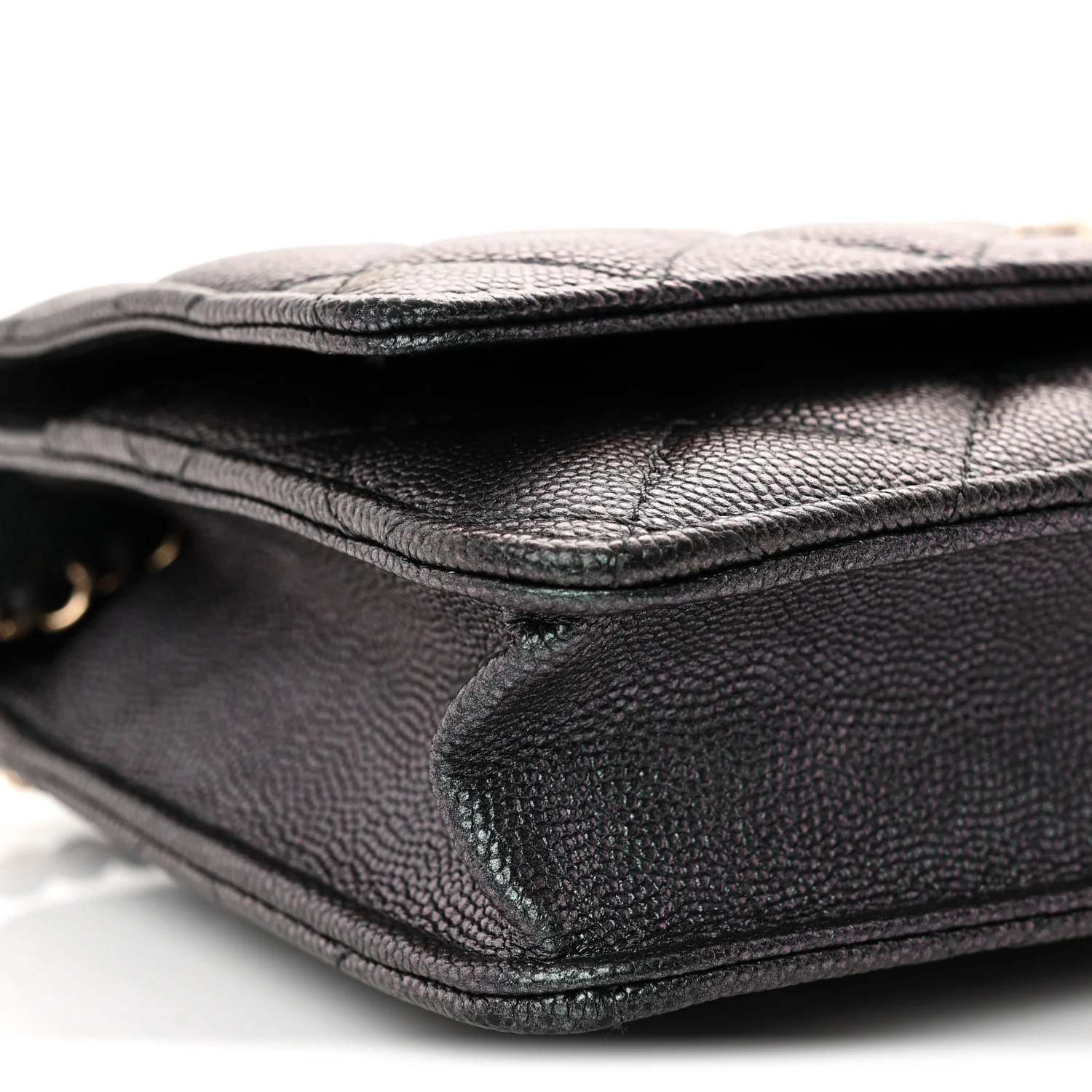 Iridescent Caviar Quilted Wallet on Chain WOC Dark Blue