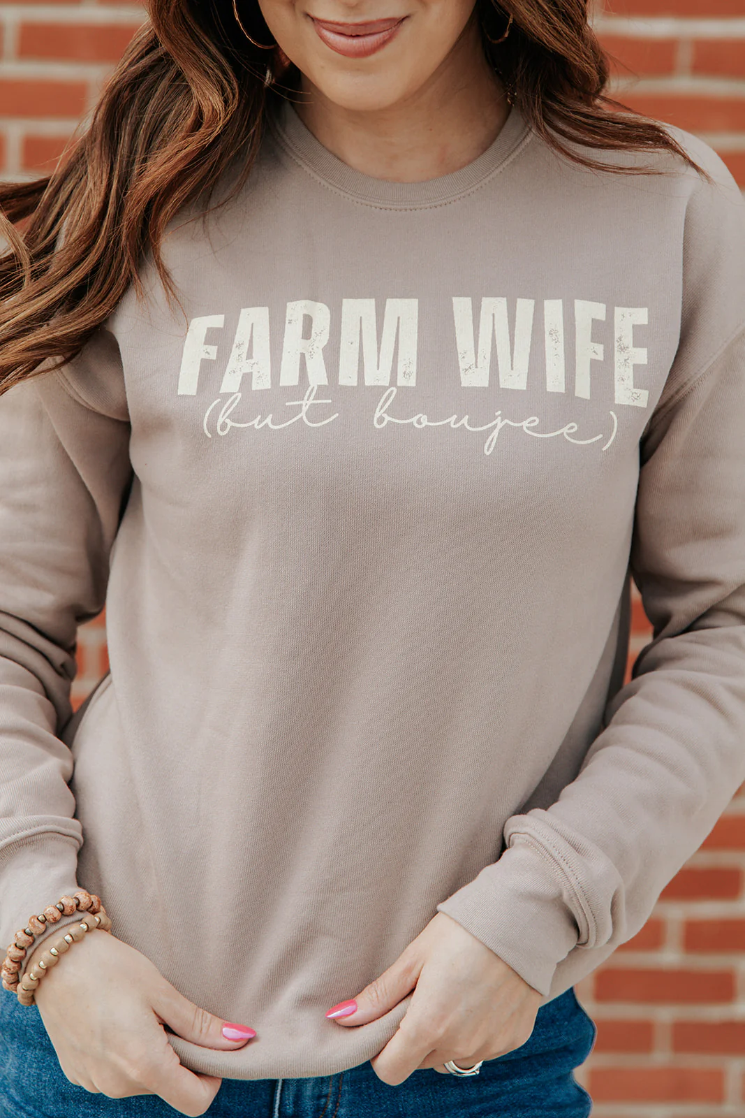 Farm Wife But Boujee Cursive Graphic Crewneck