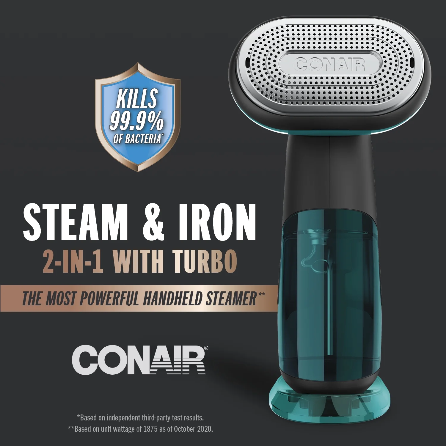 Turbo ExtremeSteam 1875 Watt Handheld Fabric, 2-in-1 Steam and Iron Garment Steamer, One Size, Black/Green GS107 - Image 2