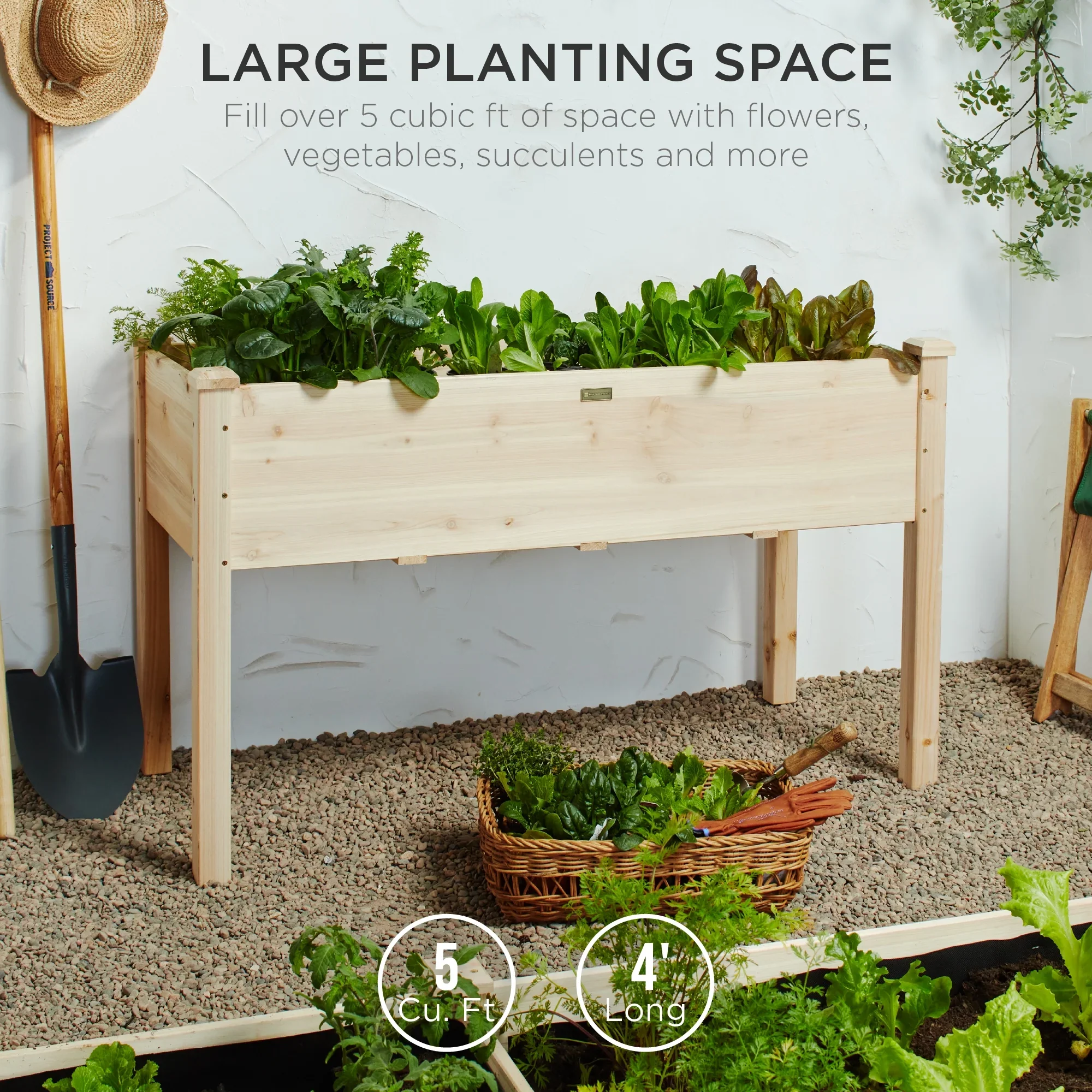 Best Choice Products 48x24x30in Raised Garden Bed, Elevated Wooden Planter for Yard w/ Foot Caps, Liner - Natural