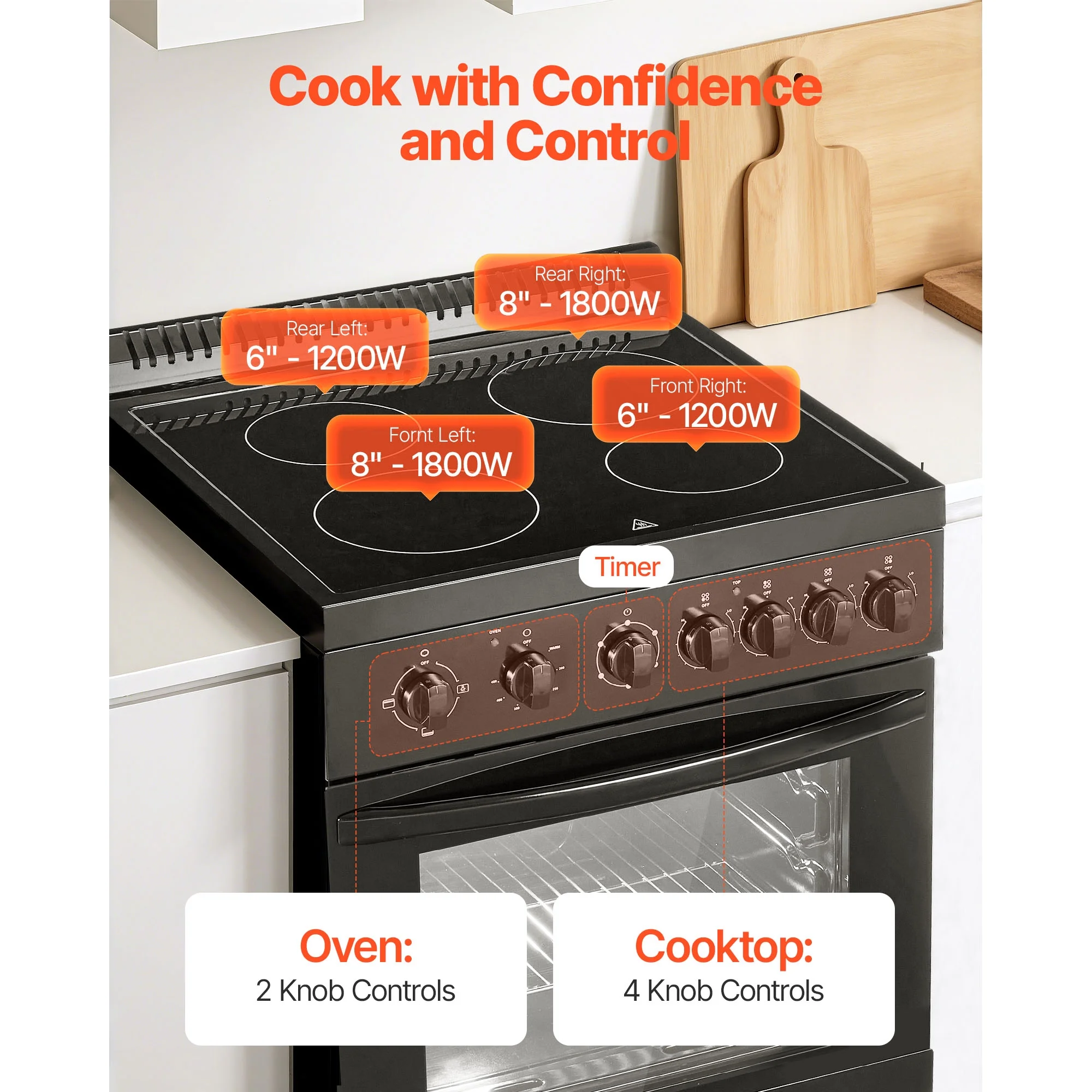 24-inch Electric Range Oven, 2.7 Cu. Ft. Compact Freestanding Design, Stainless Steel Finish, Features 4 Burners, Adjustable Racks, Storage Drawer, Drip Pan, and Indicator Light, Black - Image 3