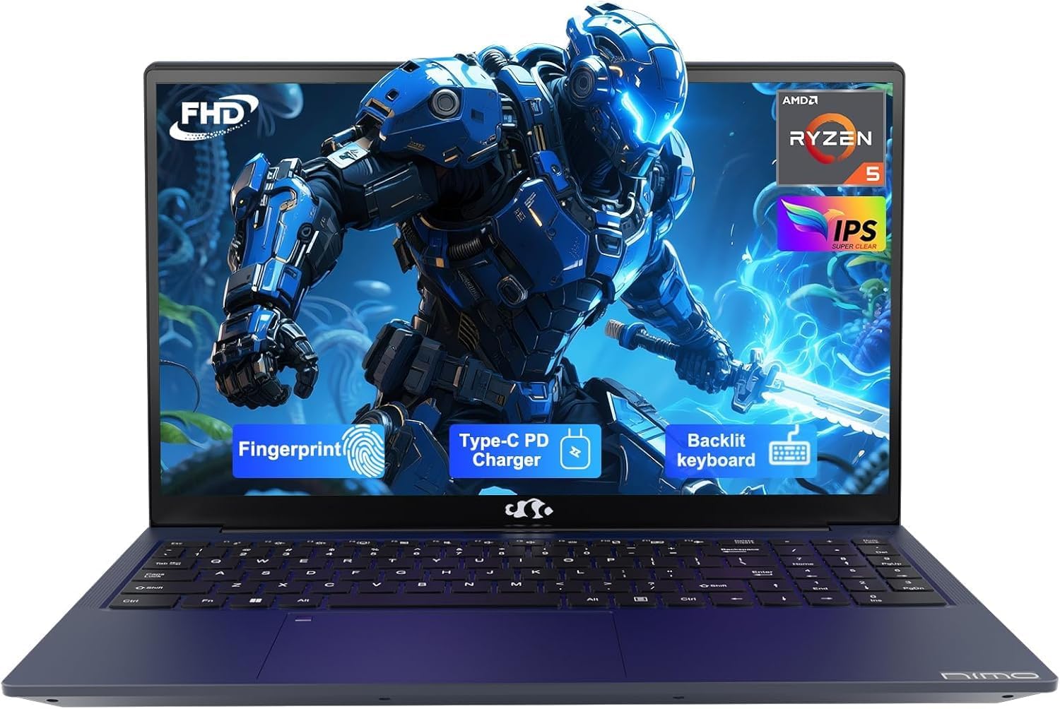 NIMO 15.6'' IPS FHD-Laptop  8GB RAM 256GB SSD AMD Ryzen 5(Beat i5-1135G7  4 Cores Up to 3.7GHz) Student Computer with 2 Years Warranty  65W Type-C  Fingerprint  Backlit Keyboard  BT5.2  Numpad
