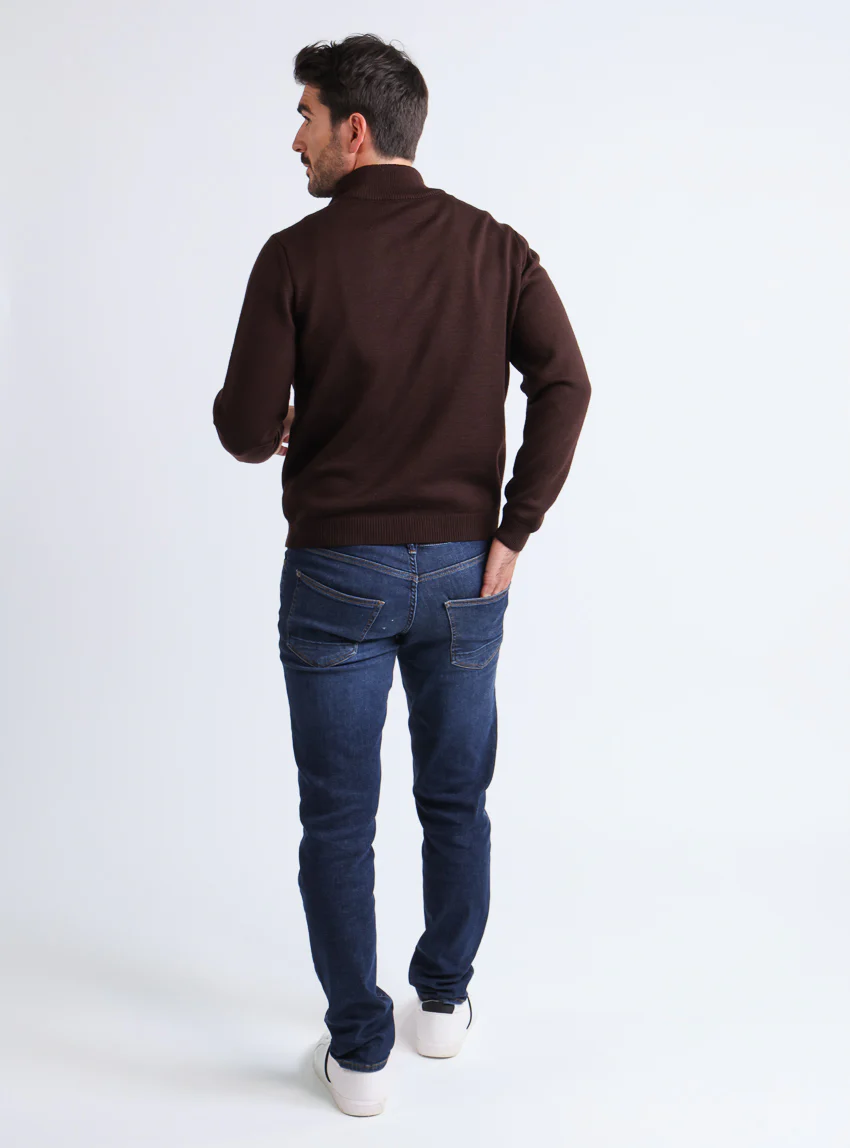 Pull homme col camionneur en laine marron