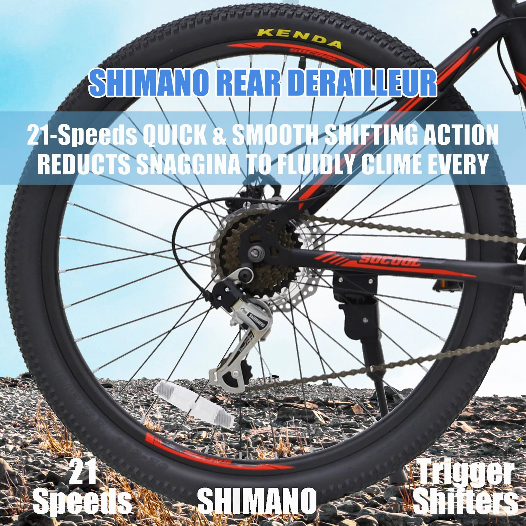 Feildoo Adult Mountain Bike, 26 - Inch Wheels, 21 Speed, Steel Frame, Dual Disc Brake City Road Bicycle, Black and Red