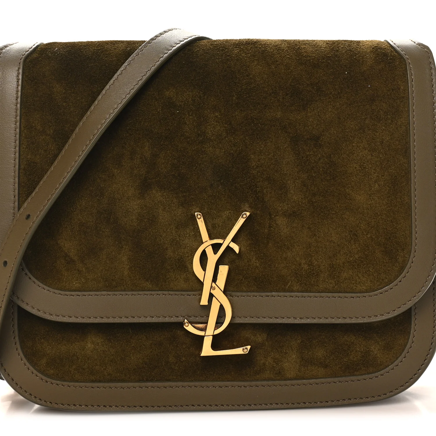 Suede Smooth Calfskin Monogram Medium Solferino Soft Satchel Olive