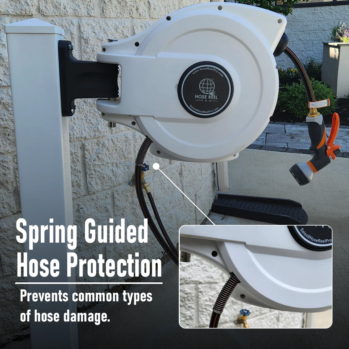 Hose Reel Pro 50ft Retractable Garden Hose Reel in White