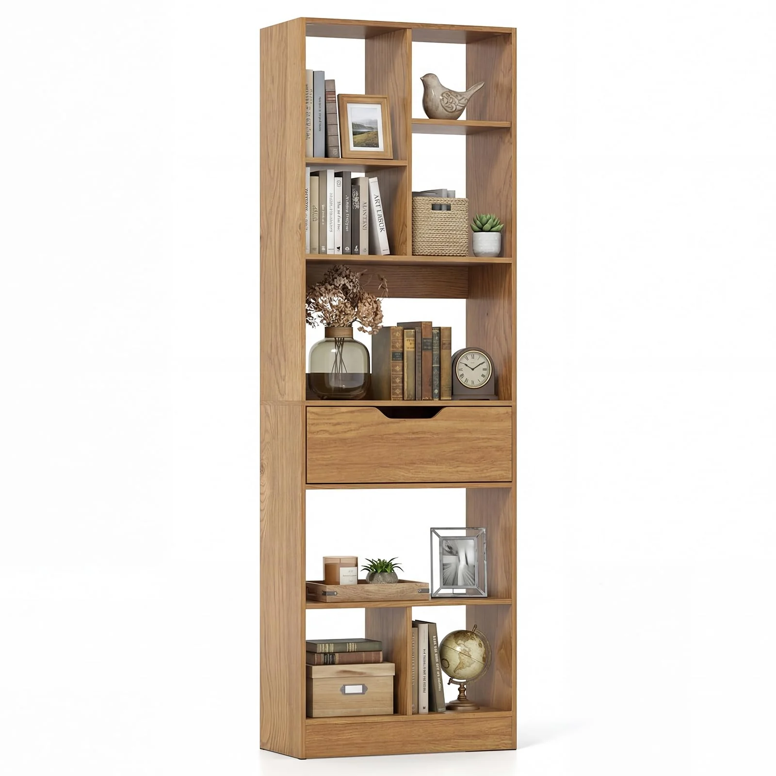 Tangkula 61” Tall Open Bookcase with Drawer(1/2)