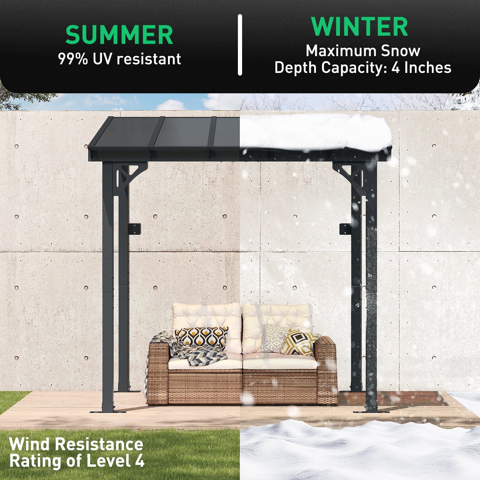 8' x 5' Gazebo for Patio, Gazebo Pergola with Sloped Roof, Grill Gazebo Large Wall-Mounted Heavy Duty Awnings, for Backyard, Deck, Patio(8 x 5) - Image 10