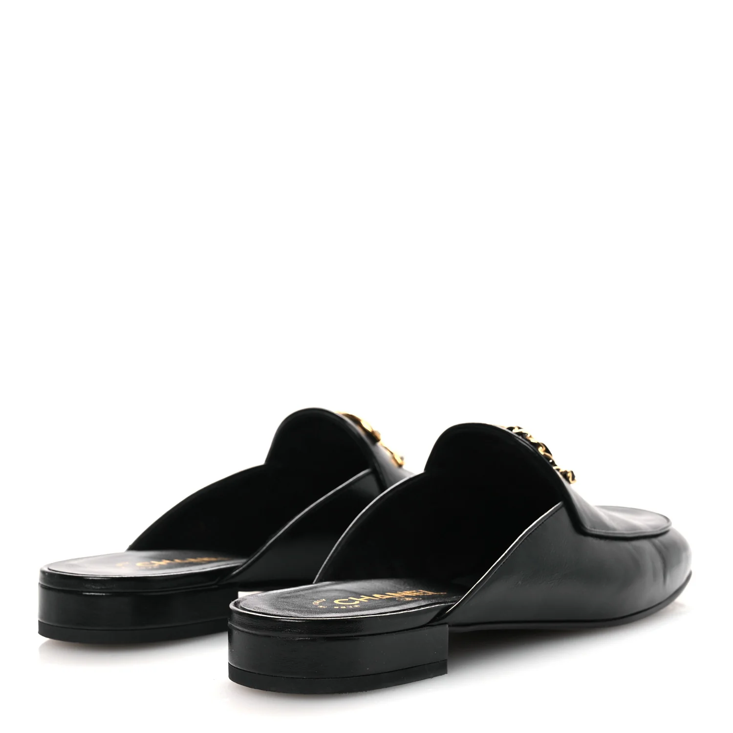 Shiny Calfskin Crystal CC Mules 41 Black