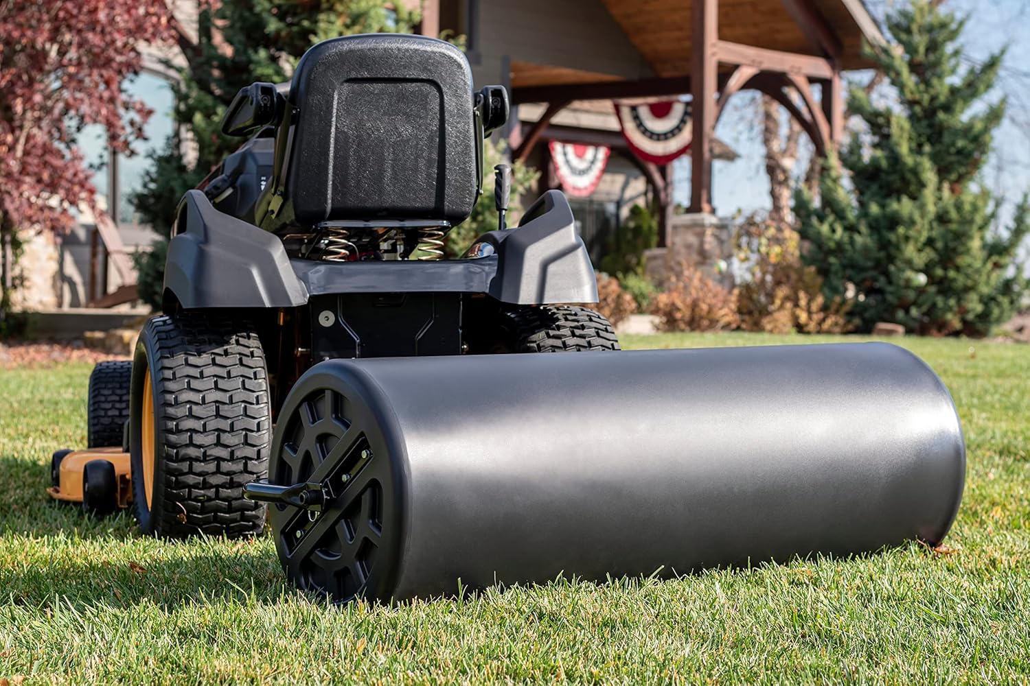 18" X 48" Tow Behind Poly Lawn Roller 550 lbs Weight with Water, Poly Drum and Steel Frame, with Plug. Designed for Lawn and Garden Tractors