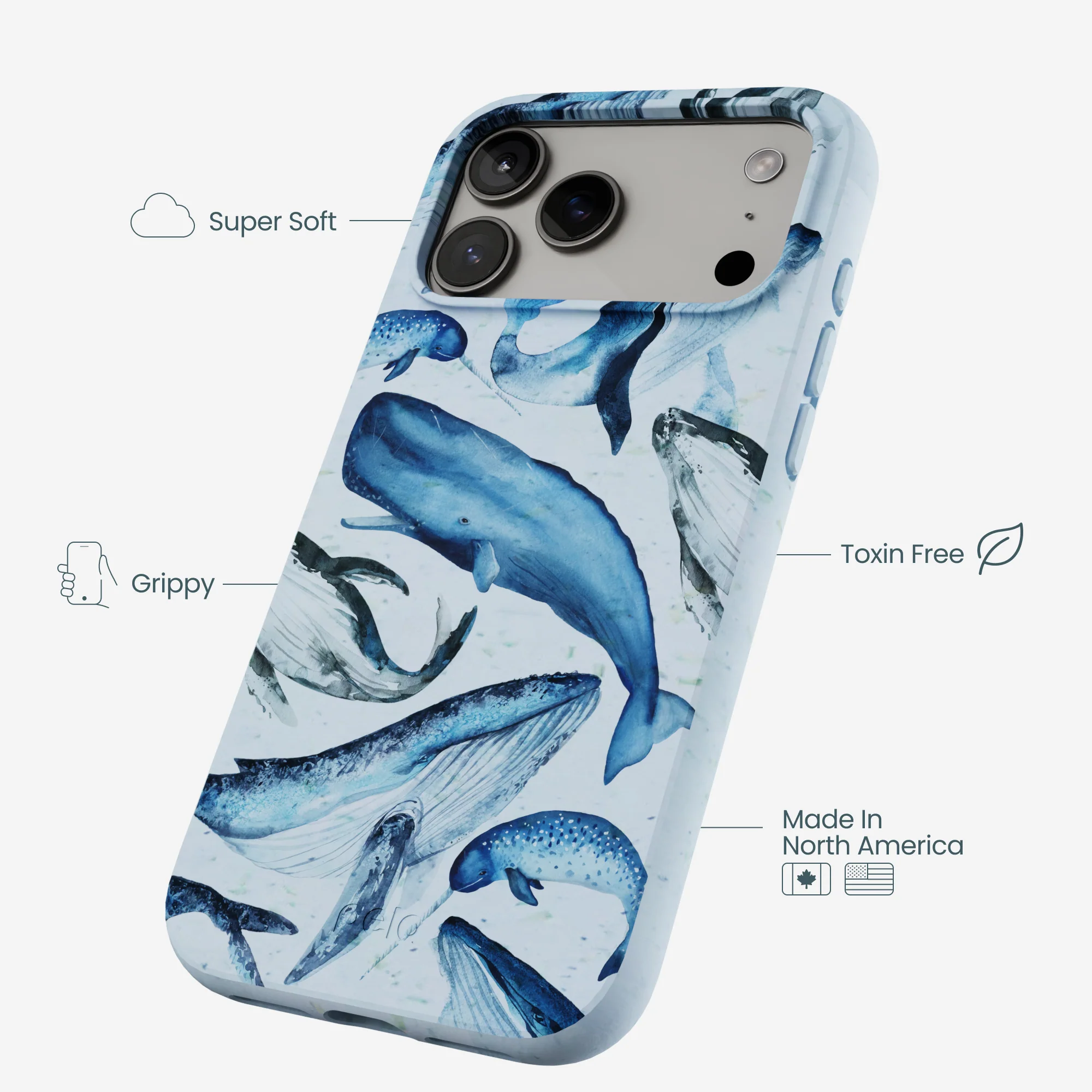 Powder Blue Whales iPhone 17 Pro Max Case