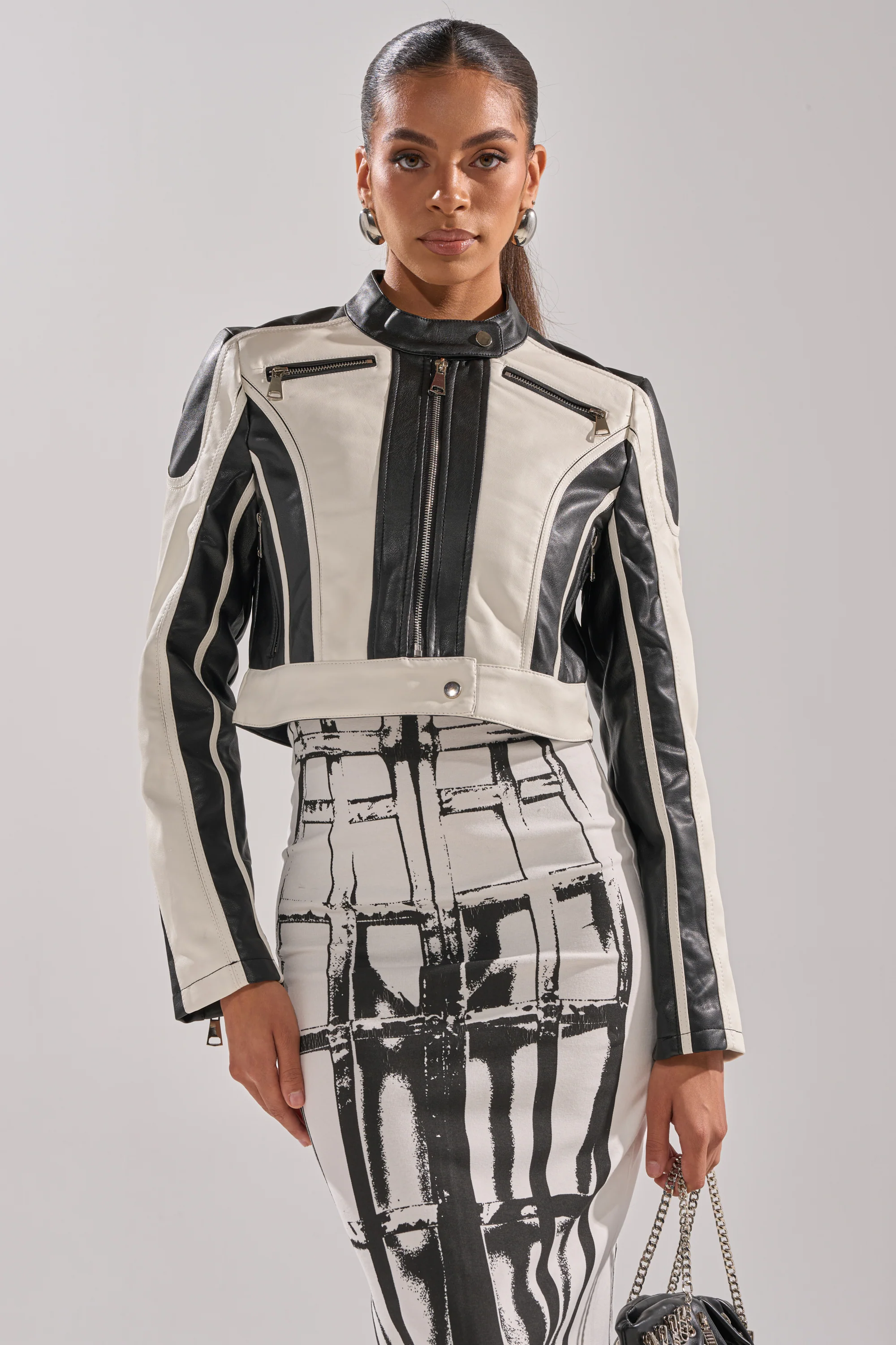 BETTER LUCK CROPPED MOTO IN BLACK WHITE - Akira Store