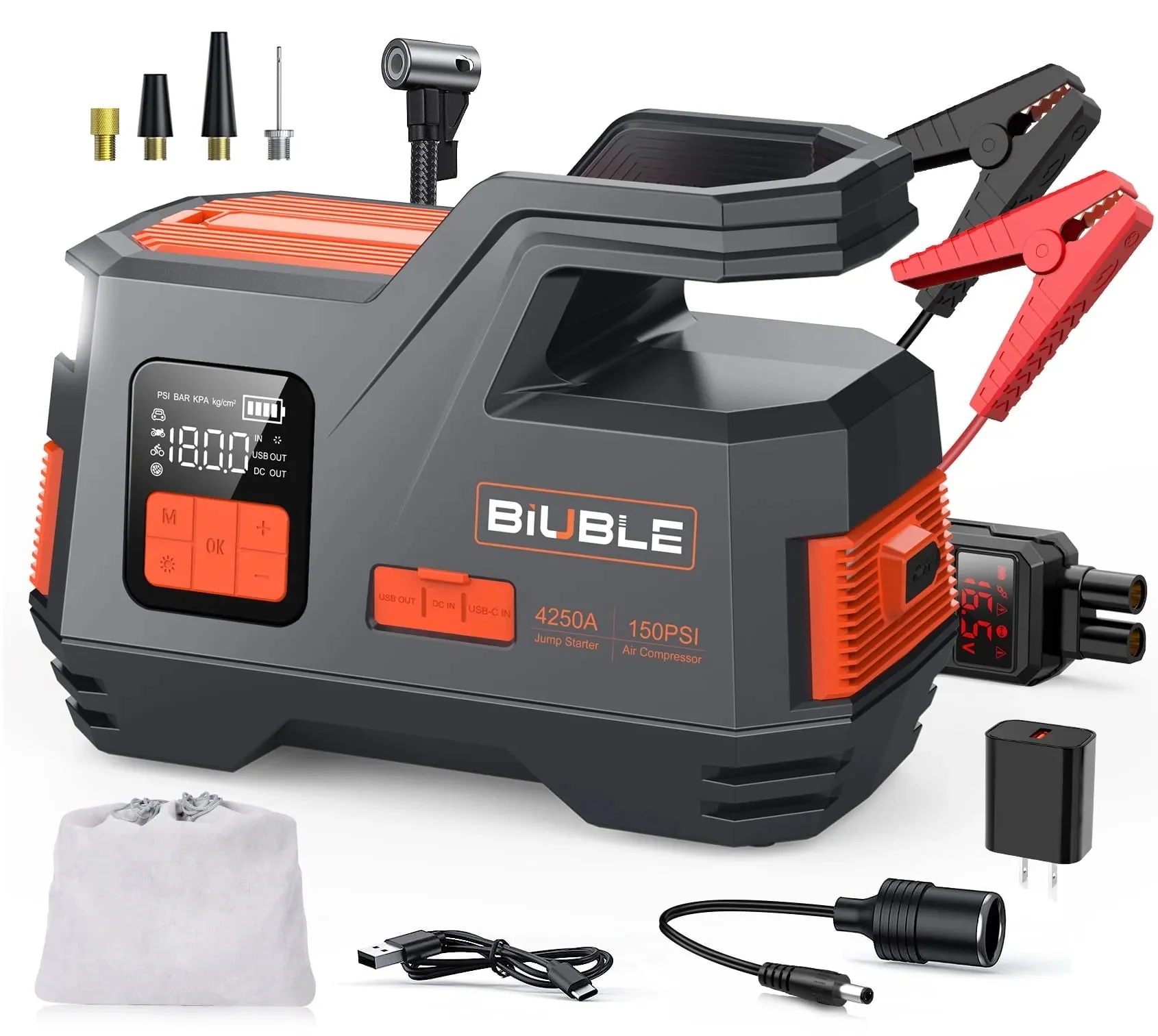 Car Jump Starter with Air Compressor, 4500A Peak 26800MAH 12V Auto with 150PSI Tire Inflator(up to All Gas or 10.0L Diesel Engine