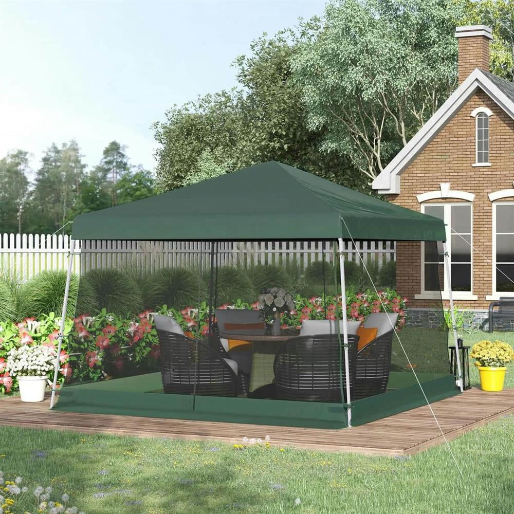 GVN Backyard Garden Canopy, Camping Canopy Screen Tent,Slant Leg Pop Up Canopy Tent with Netting and Carry Bag, Instant Sun Shelter, (11.5'x11.5' Base / 10'x10' Top), Green