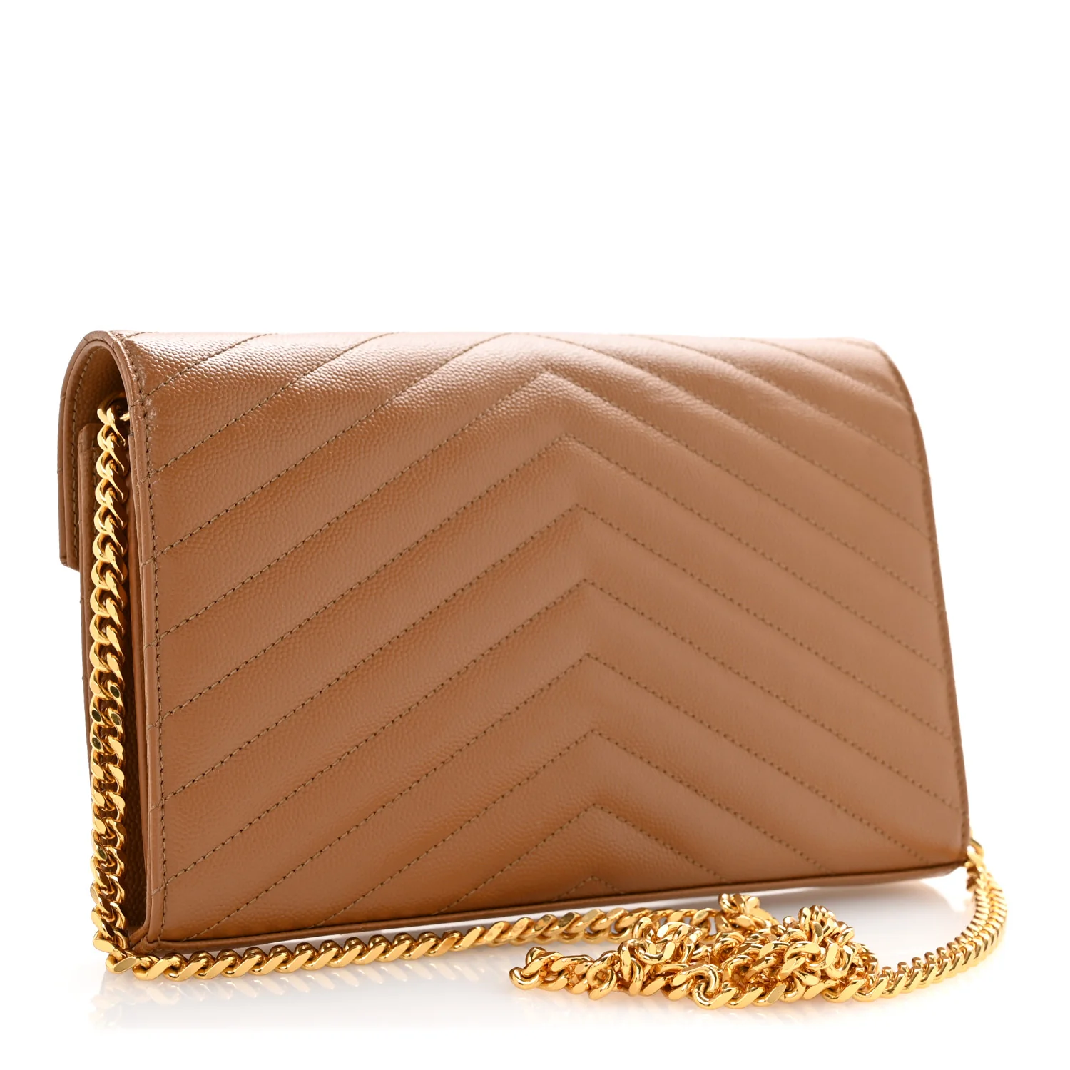 Grain De Poudre Matelasse Chevron Monogram Chain Wallet Natural Dark