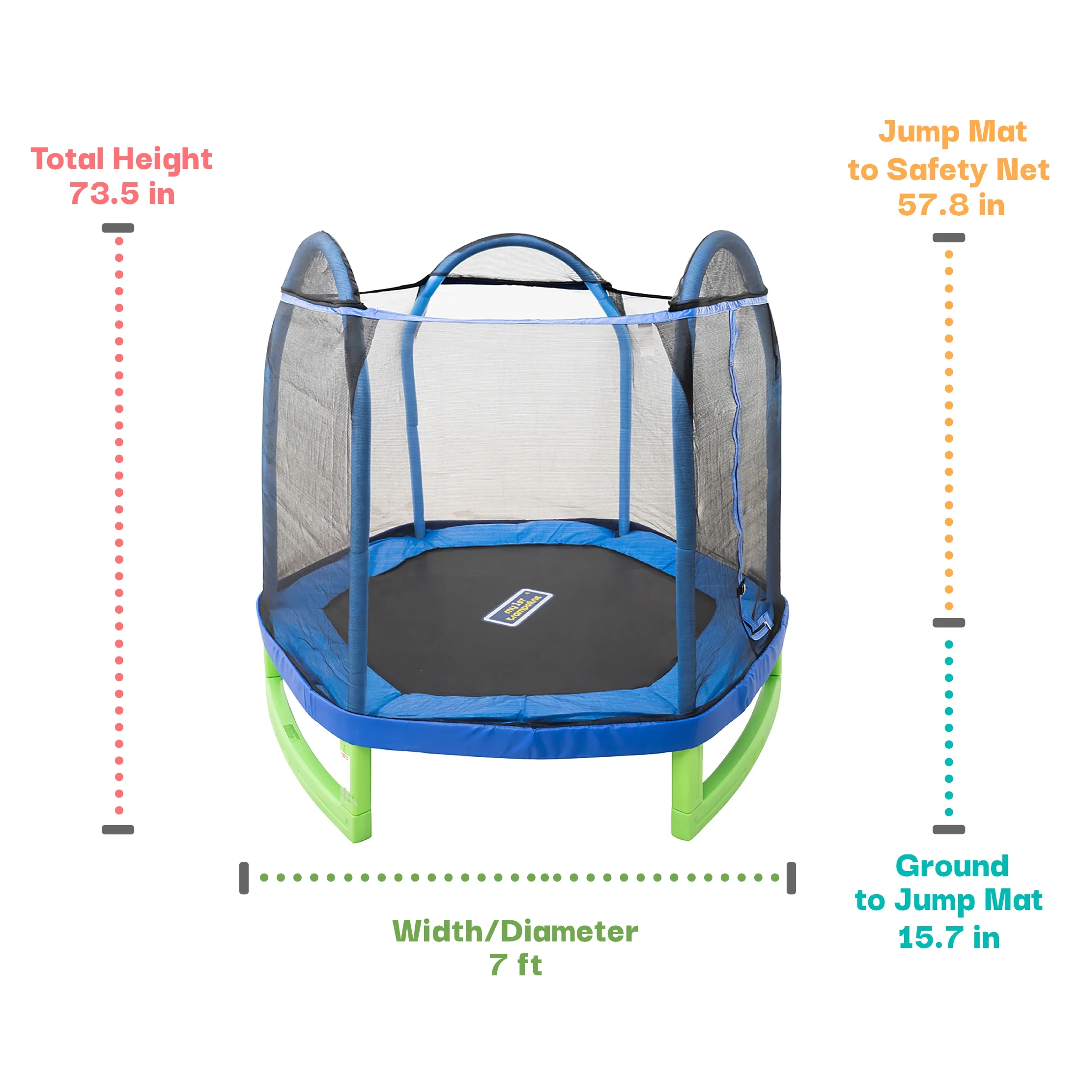 7' My 1st Trampoline for Kids 3-10 with Safety Enclosure Blue and Green - Image 5