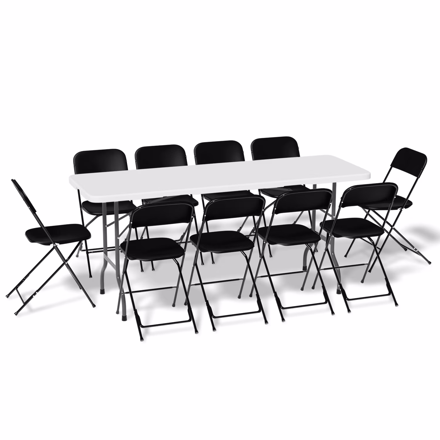 11 Pieces 6 Ft Plastic Foldable Card Table and Chair Set�?Portable Folding Table with Handle Picnic Desk and Folding Chairs with Backrest, Black(Black) - Image 3