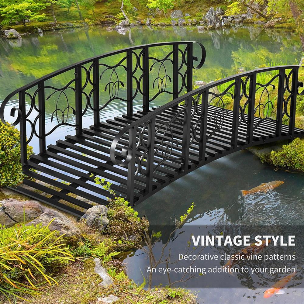 GVN Bridge, Garden Bridge,Metal Arch Backyard Garden Bridge with 660 lbs. Weight Capacity, Safety Siderails, Black