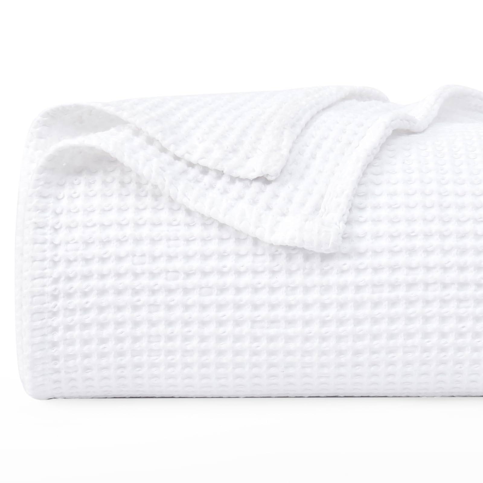 PHF Waffle Weave Blanket 100% Cotton Twin Size White