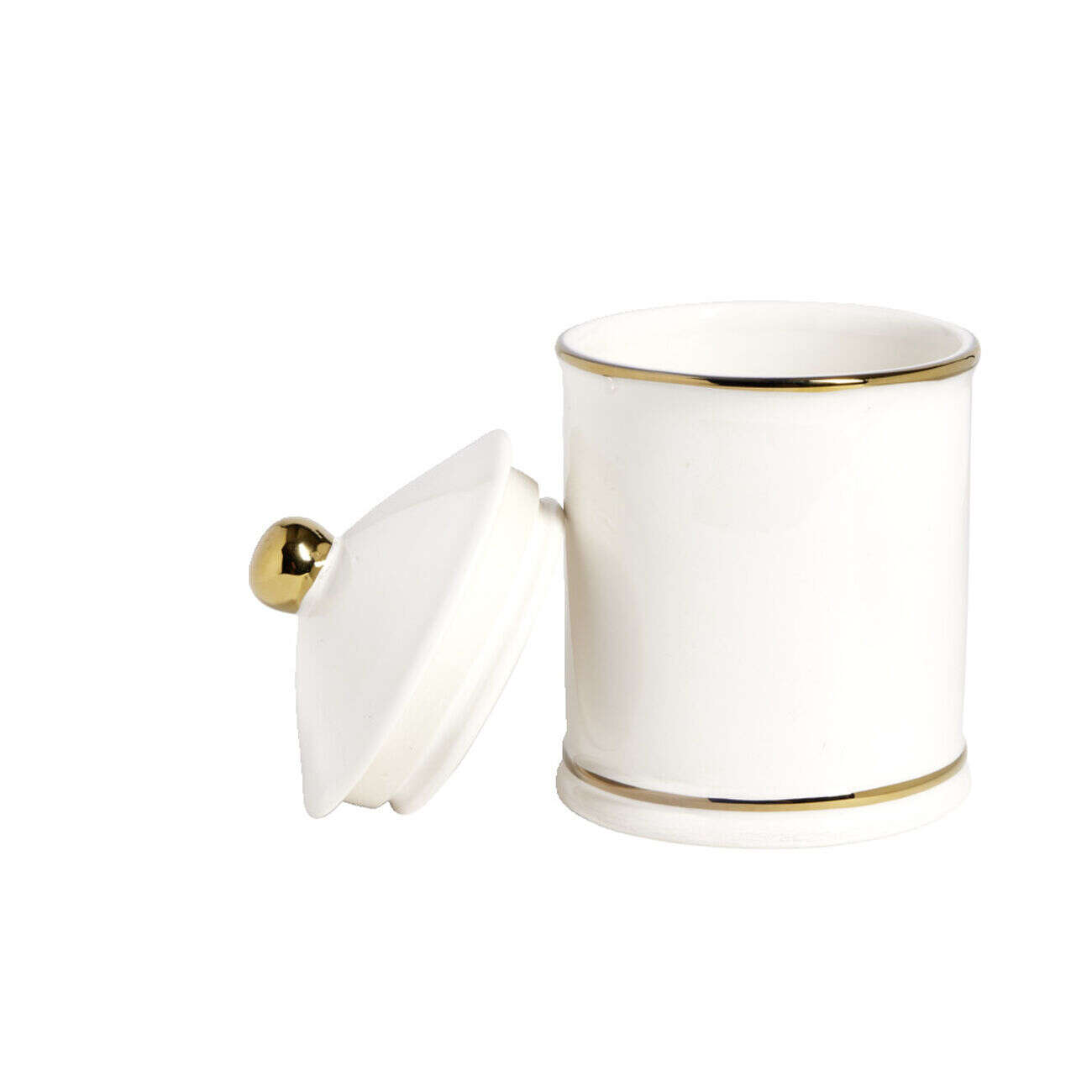 Pot céramique avec couvercle en blanc et bord doré Ø11,5xH17,5cm