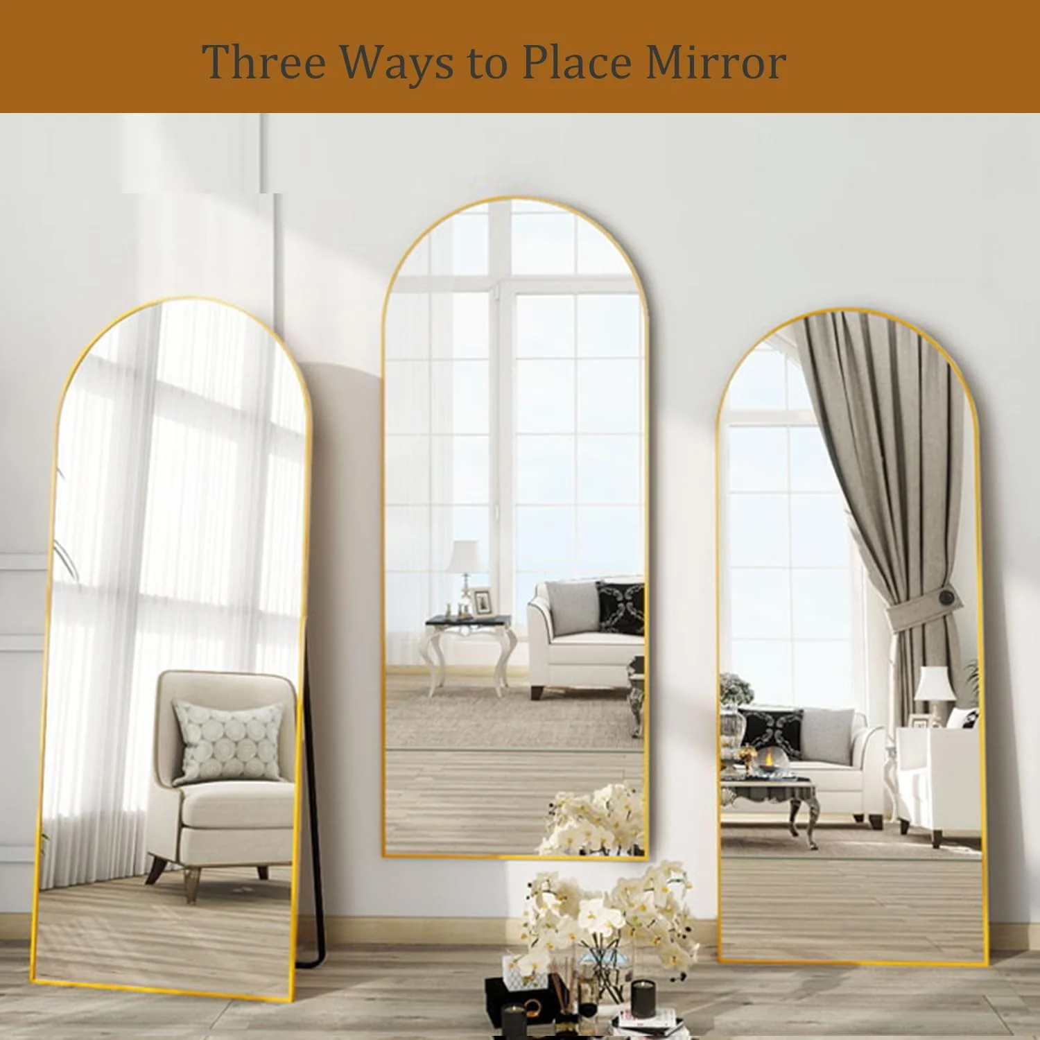Arched Full Length Mirror, 71"x26" Large Floor Standing Body Mirror with Stand, Gold(Gold) - Image 6