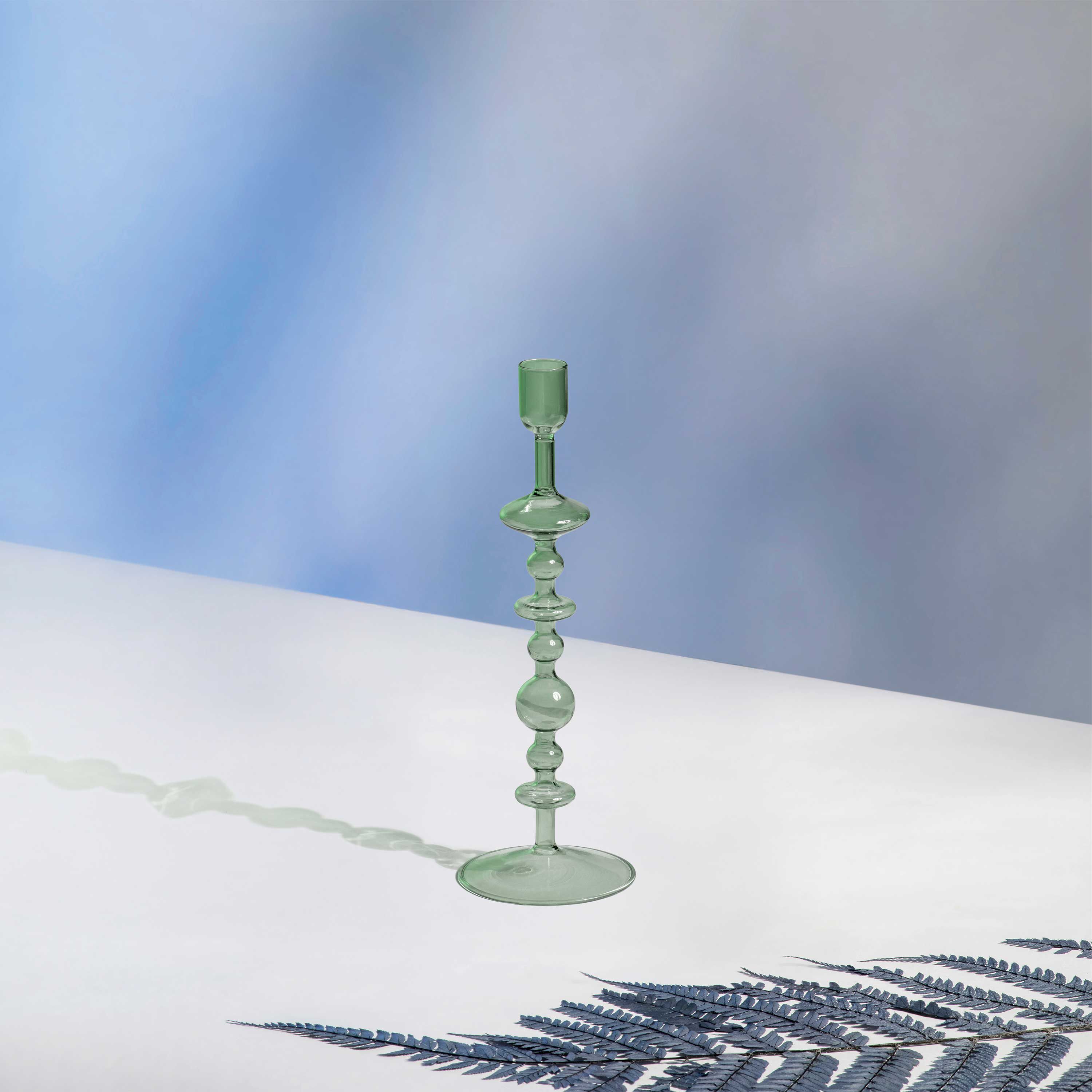 Like Home Candlestick holder - Green, 3.6'' x 3.6'' x 10.7'', borosilicate glass