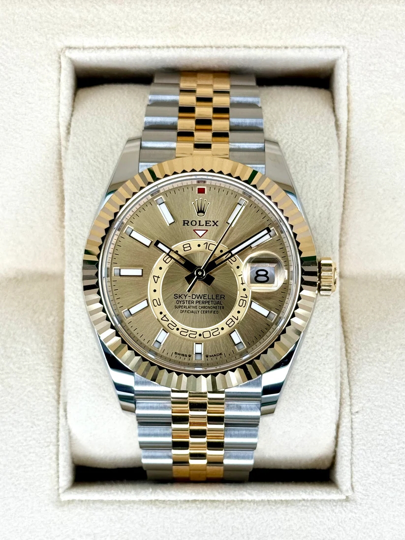 [Super Clone]RLX  Sky-Dweller 42mm Two-Tone Yellow Gold Champagne Dial Jubilee - 336933 - New 2025