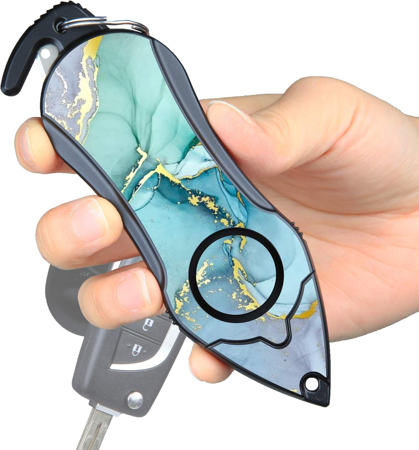 Stinger Personal Alarm Keychain Emergency Tool, Safety Panic Alarm Siren, Seat Belt Cutter, Glass Breaker, Security Device for Women Men Kid, Design in USA (Green Marble)