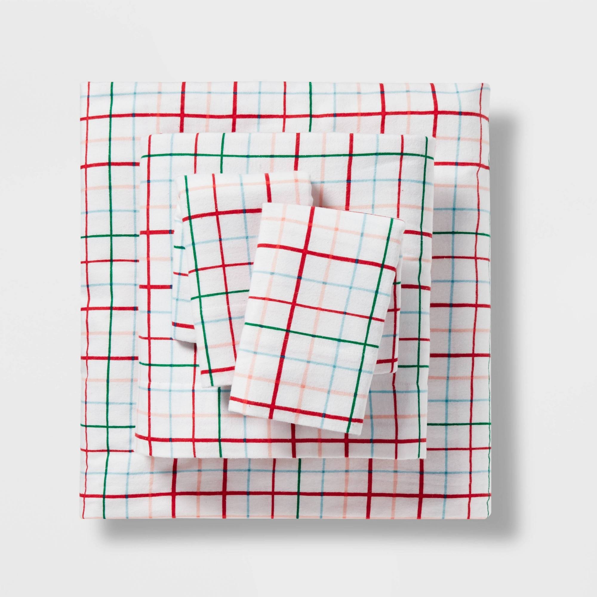 King Christmas Flannel Sheet Set Grid Print - Wondershop