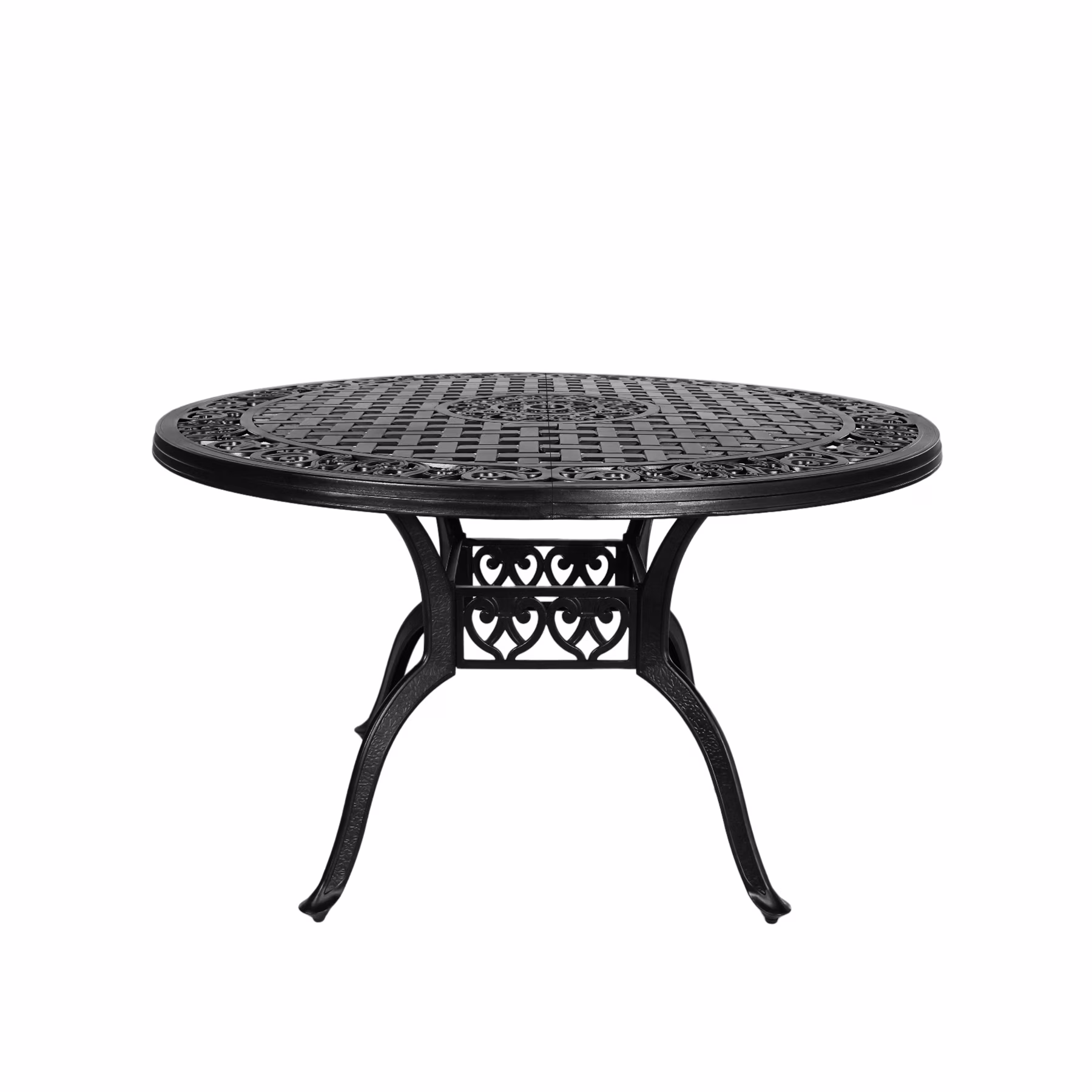 48 Inch Outdoor Dining Table Round Patio Bistro Table Powder-Coated Cast Aluminum Frame Patio Dining Table Garden Table with Umbrella Hole (Black)