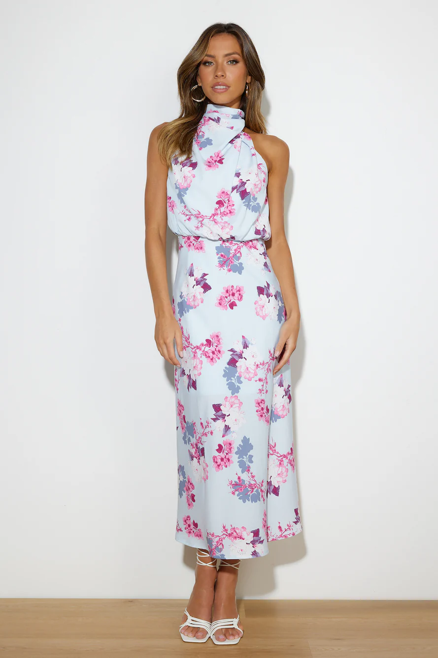 Got Me Looking Satin Maxi Dress Blue