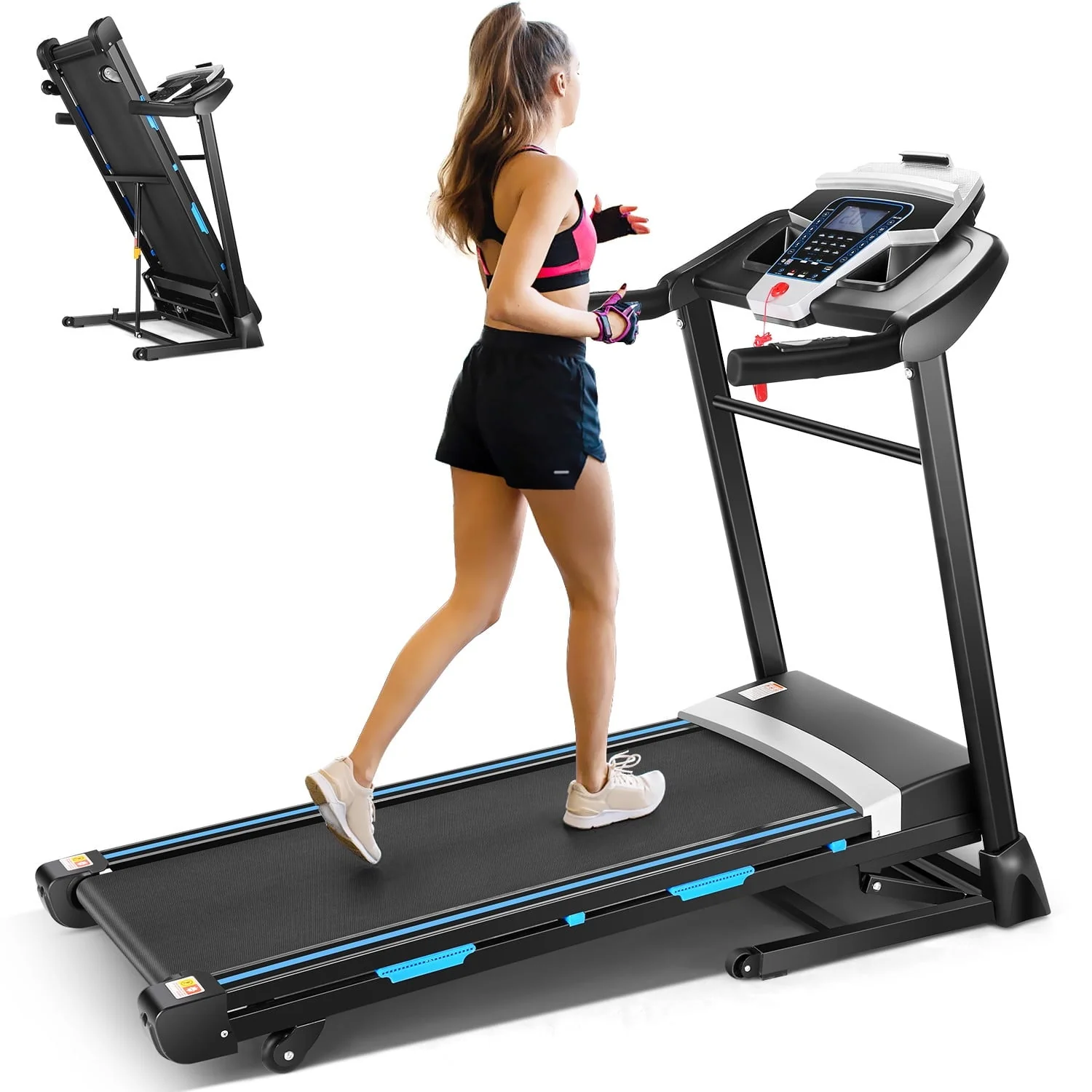 Folding Treadmill with 15% Auto Incline 9 0 mph Speed 12 Preset Program, Strong 3 25HP Motor Running Machine for Cardio Fitness, Black 300lbs Image 10