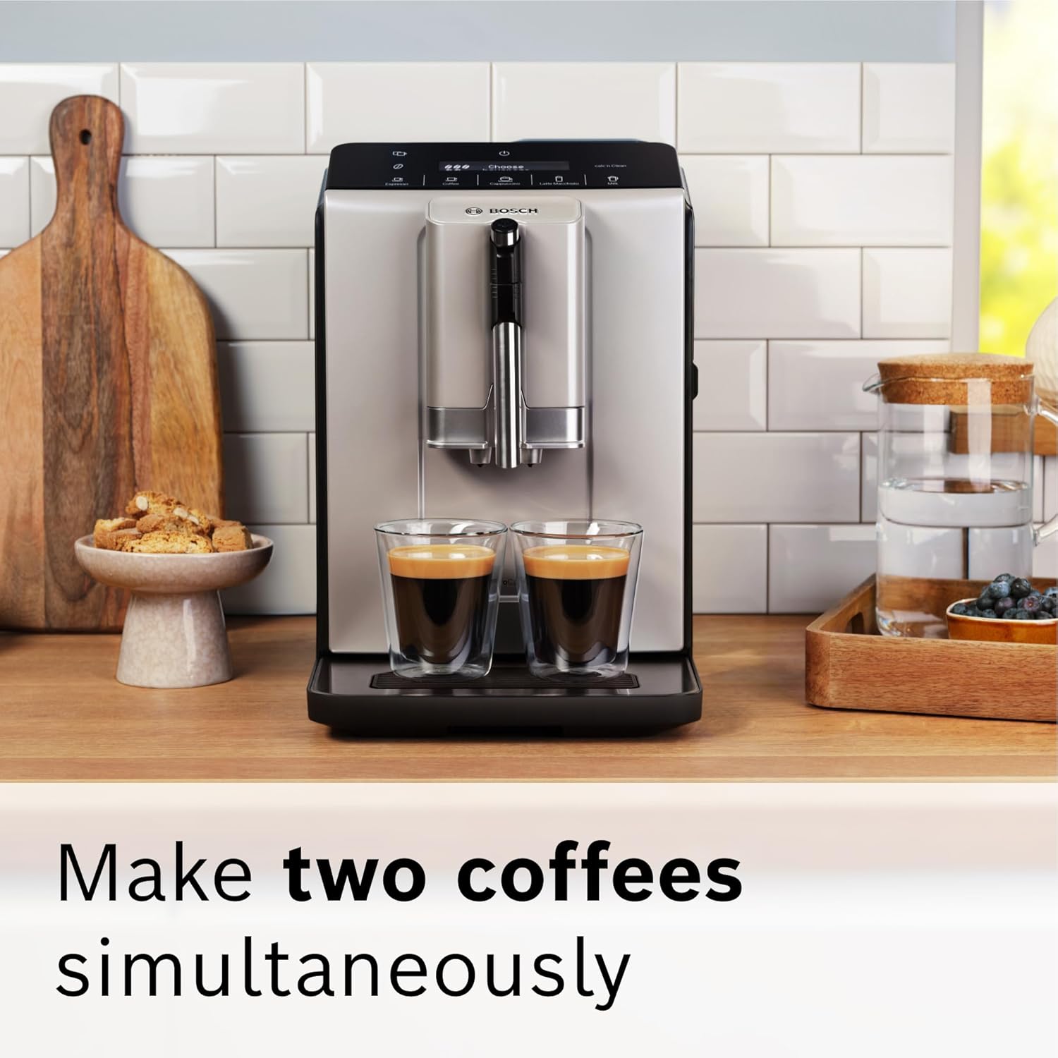 Bosch 300 Series Fully Automatic Espresso and Coffee Machine – One Touch Milk Drinks, Built-In Ceramic Grinder, In-Cup Frother, Easy Clean and Descale, Silver TIU20307