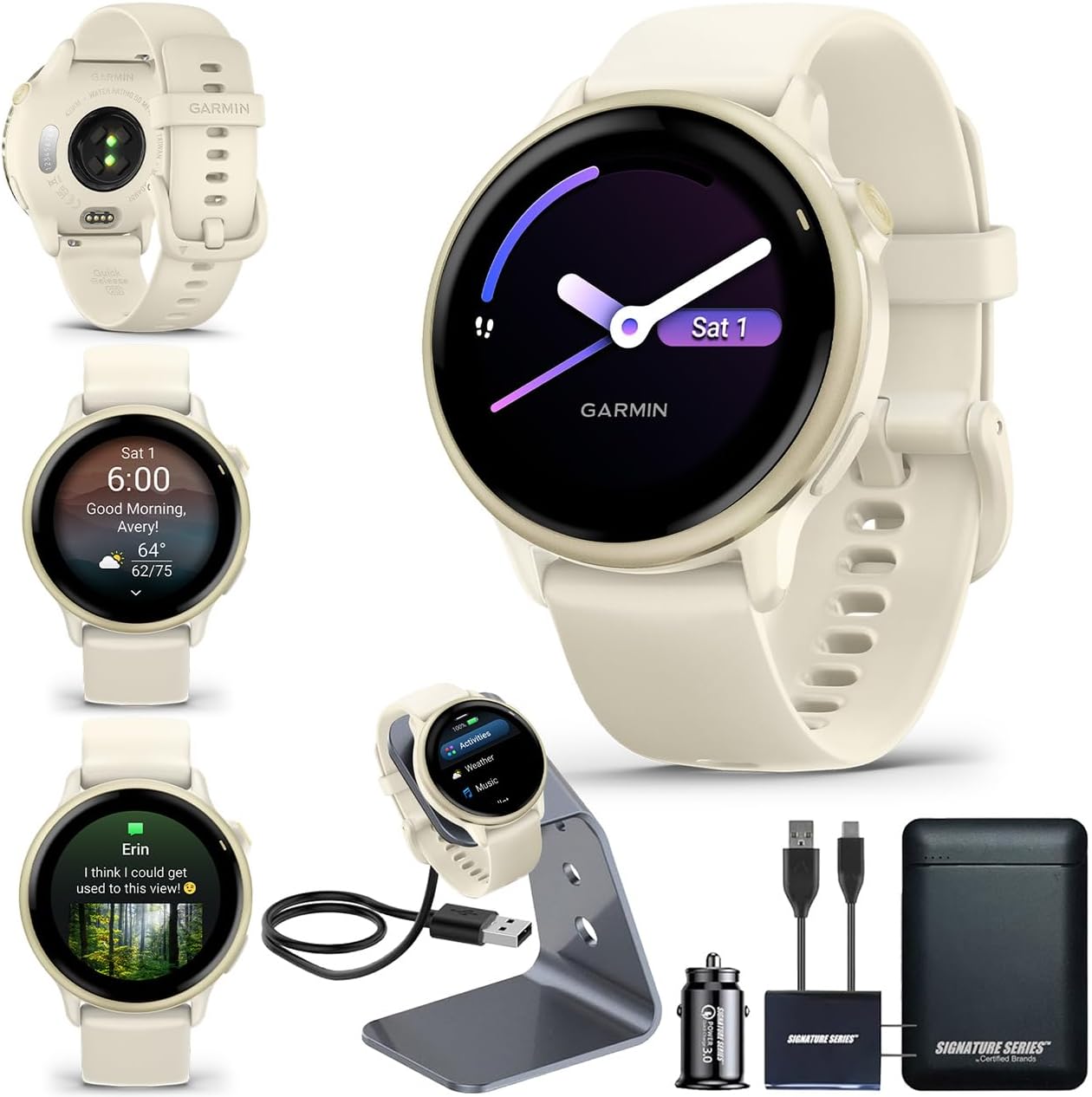 Garmin vivoactive 6 GPS Smartwatch with AMOLED Display  Lunar Gold | Advanced Health and Fitness Features  Up to 11 Day Battery  Energy Monitoring  Sleep Coach | with Signature Series Power Bundle