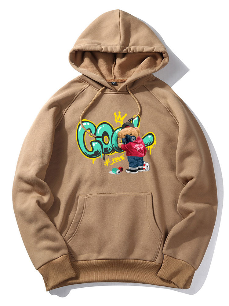Sweat à capuche imprimé ours graffiti