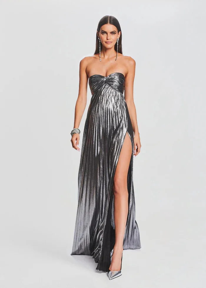 Robe de soirée chic argentée sans bretelles