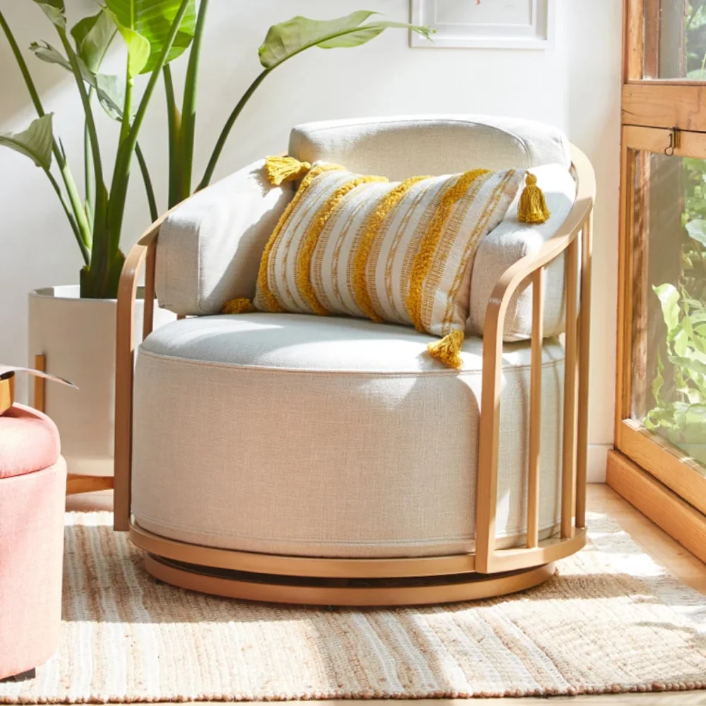 Better Homes & Gardens Lillian Swivel Birdcage Accent Chair, Cream Linen